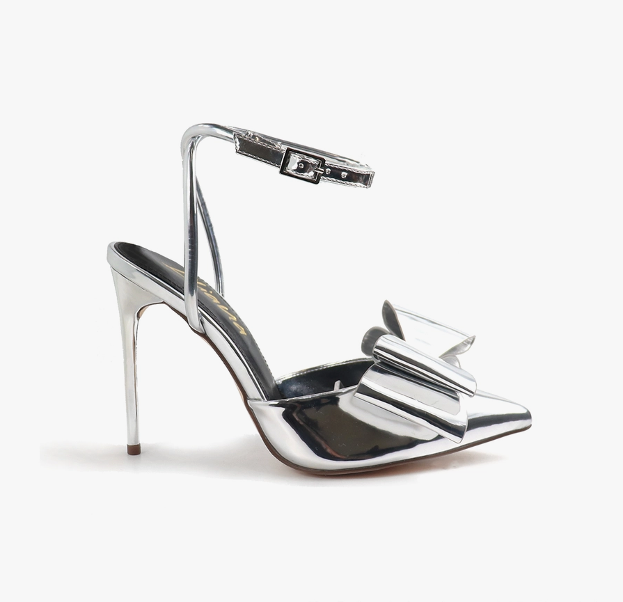 VITTO-79 3D BOW DETAIL POINTED CLOSED TOE HEEL - SILVER