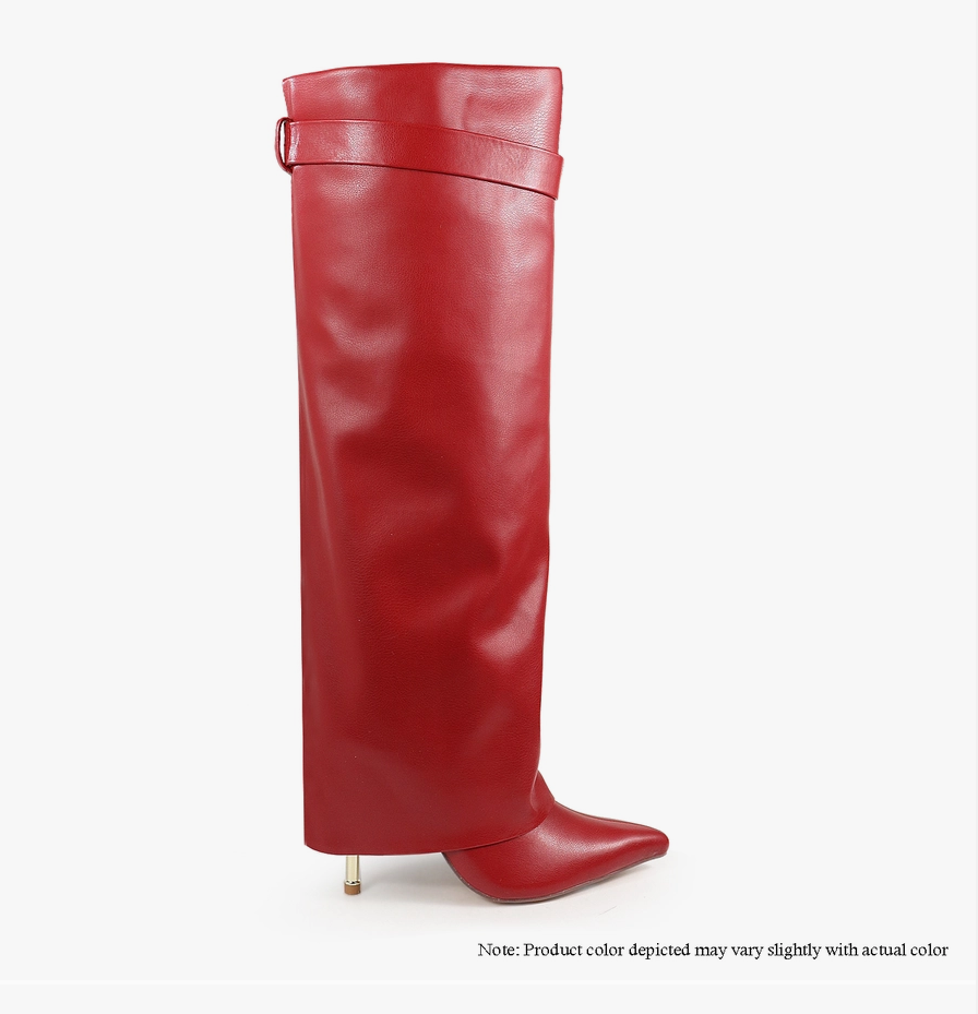 BANKS-101 FOLDED SHAFT DRAPE POINTED BOOTS - MAROON