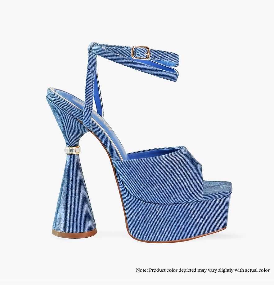 AUSTRALA-2 PLATFORM CONE HEEL W/ RHINESTONE RING - DENIM