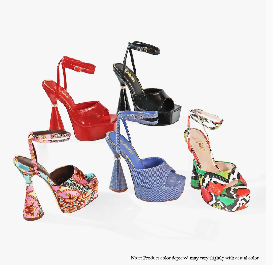 AUSTRALA-2 PLATFORM CONE HEEL W/ RHINESTONE RING - DENIM