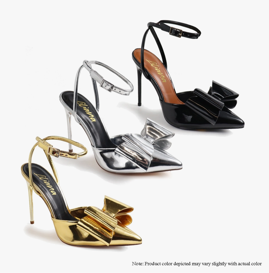 VITTO-79 3D BOW DETAIL POINTED CLOSED TOE HEEL - SILVER