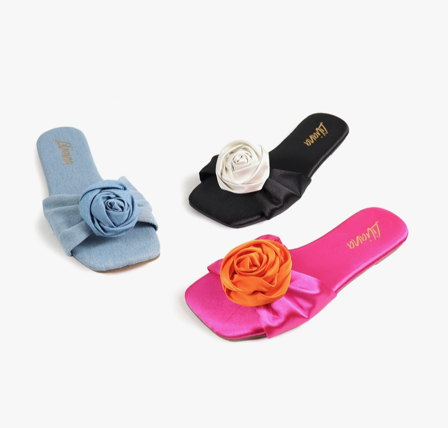 SHINEE-50 ROSE FLAT SANDAL - DENIM