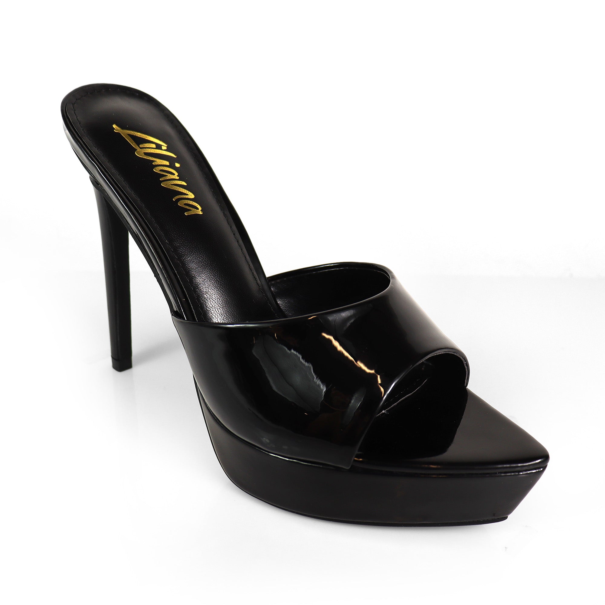 ADELINA-1  POINTED TOE PLATFORM MULE W HEEL BLACK