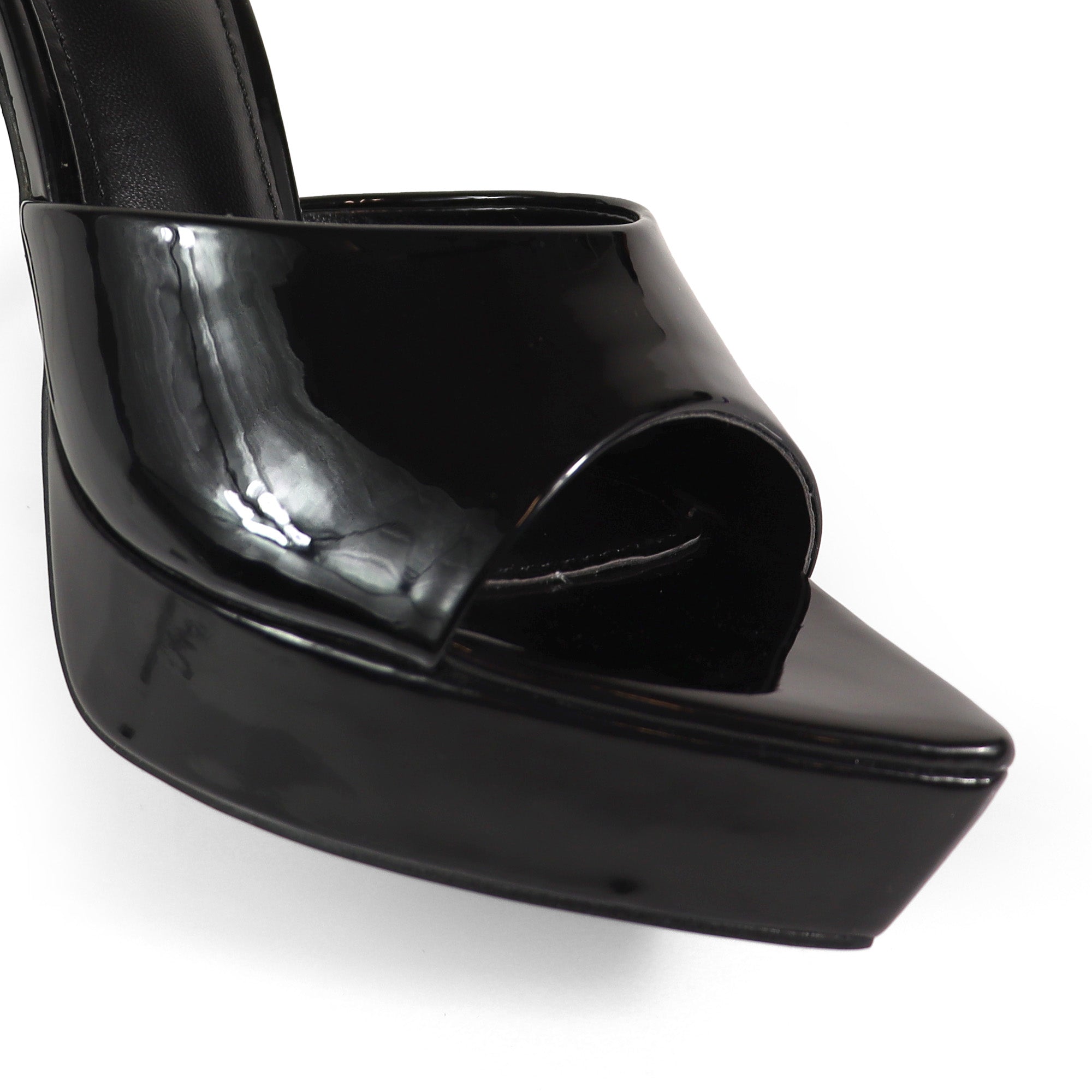 ADELINA-1  POINTED TOE PLATFORM MULE W HEEL BLACK