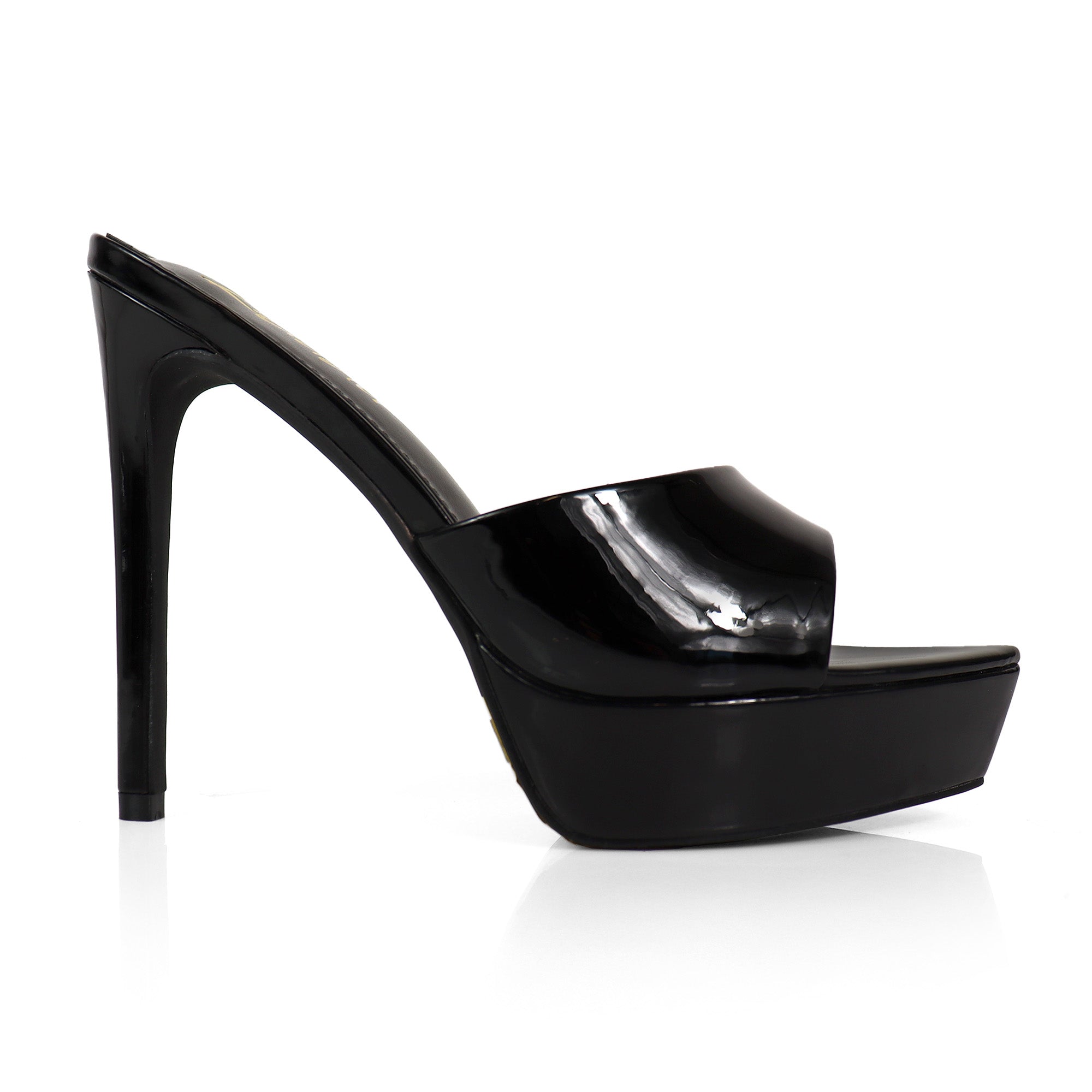 ADELINA-1  POINTED TOE PLATFORM MULE W HEEL BLACK