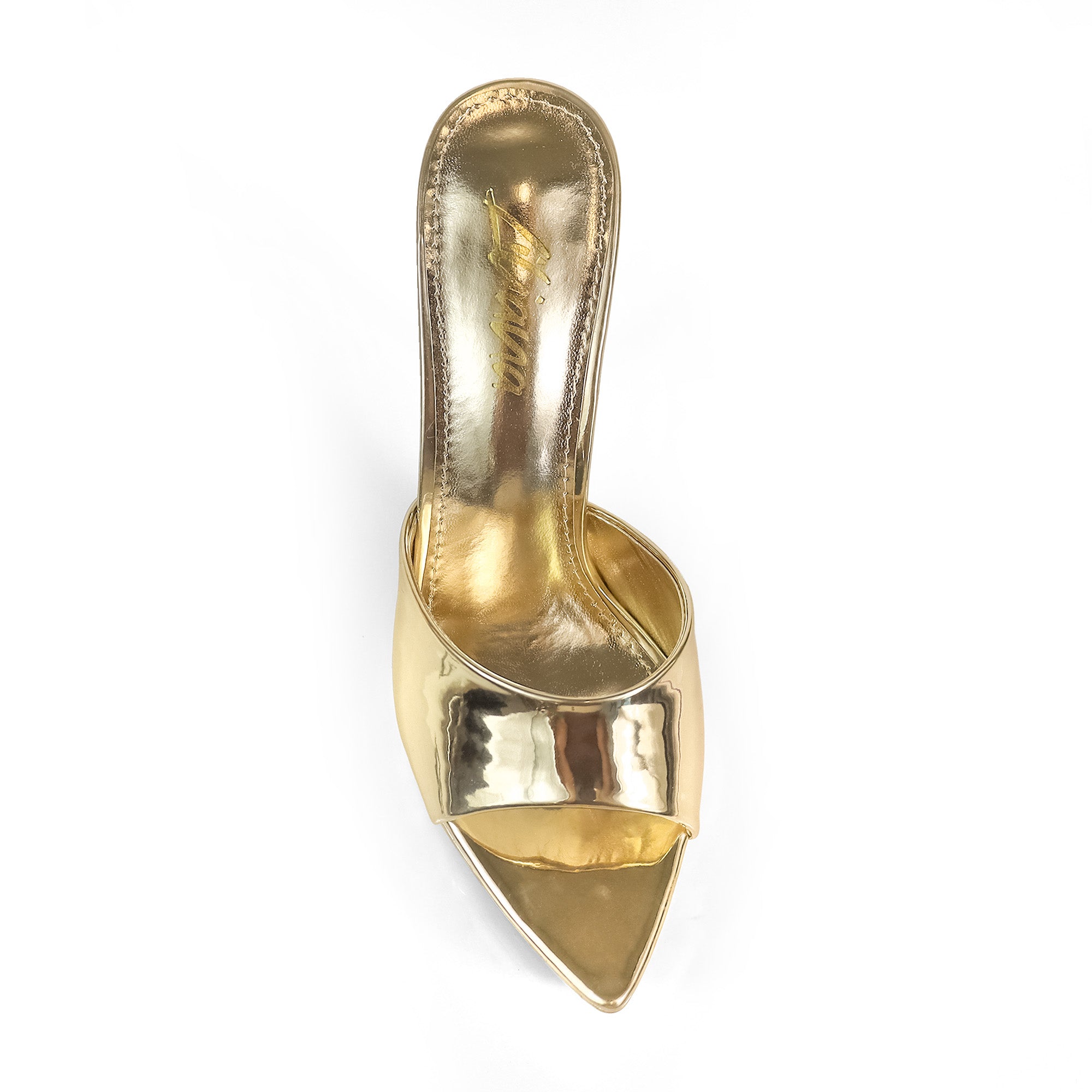 ADELINA-1  POINTED TOE PLATFORM MULE W HEEL GOLD