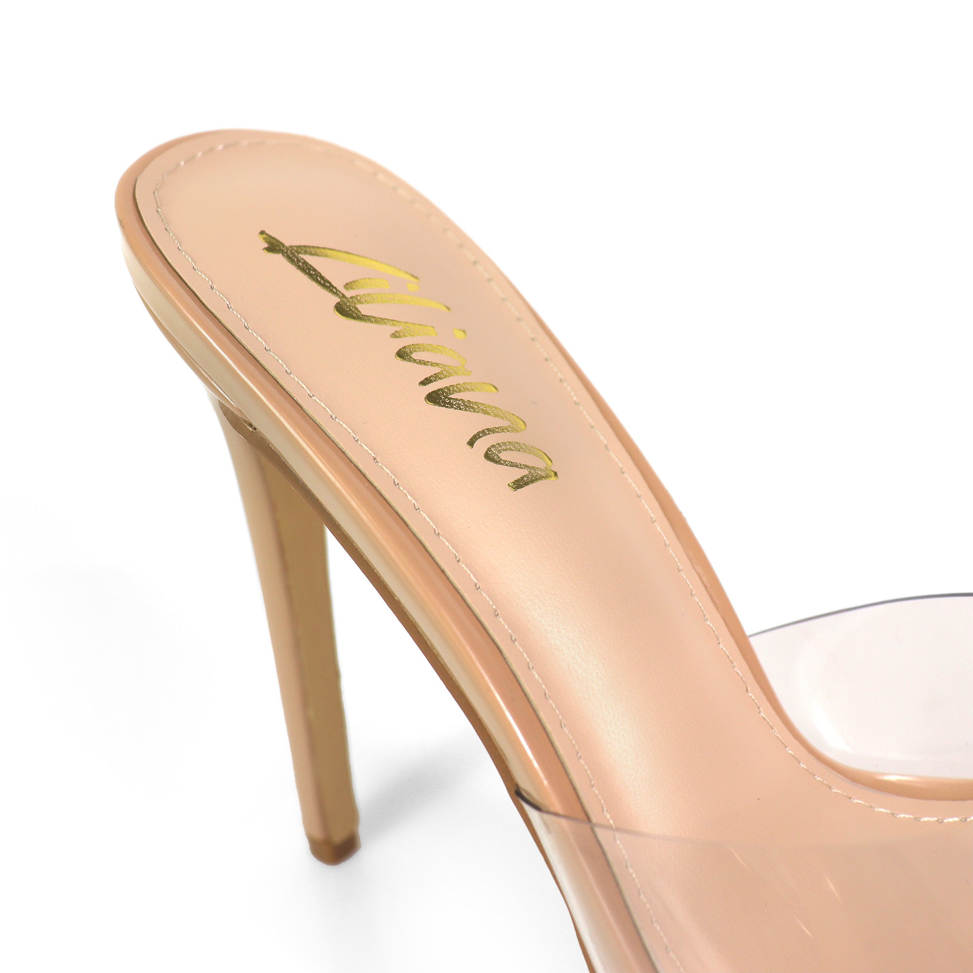 ADELINA-1  POINTED TOE PLATFORM MULE W HEEL NUDE/CLEAR