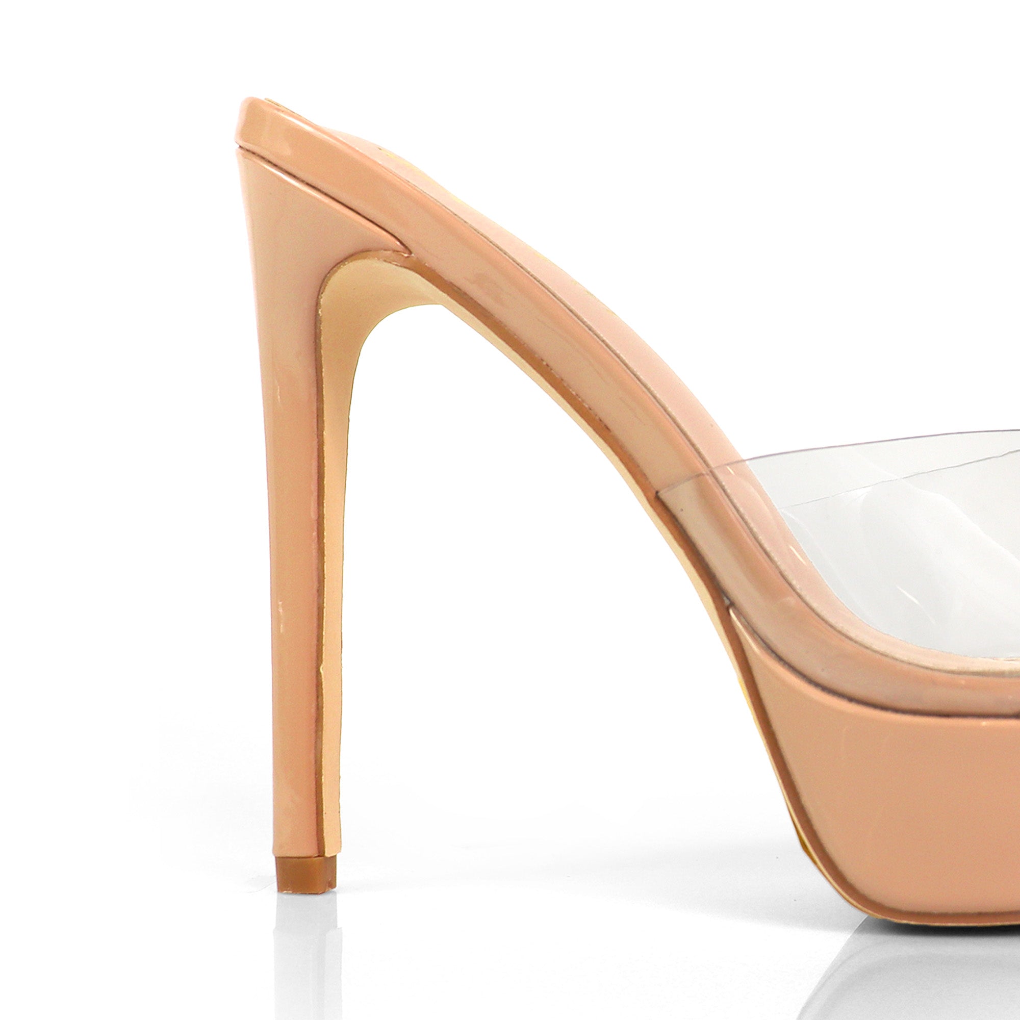 ADELINA-1  POINTED TOE PLATFORM MULE W HEEL NUDE/CLEAR