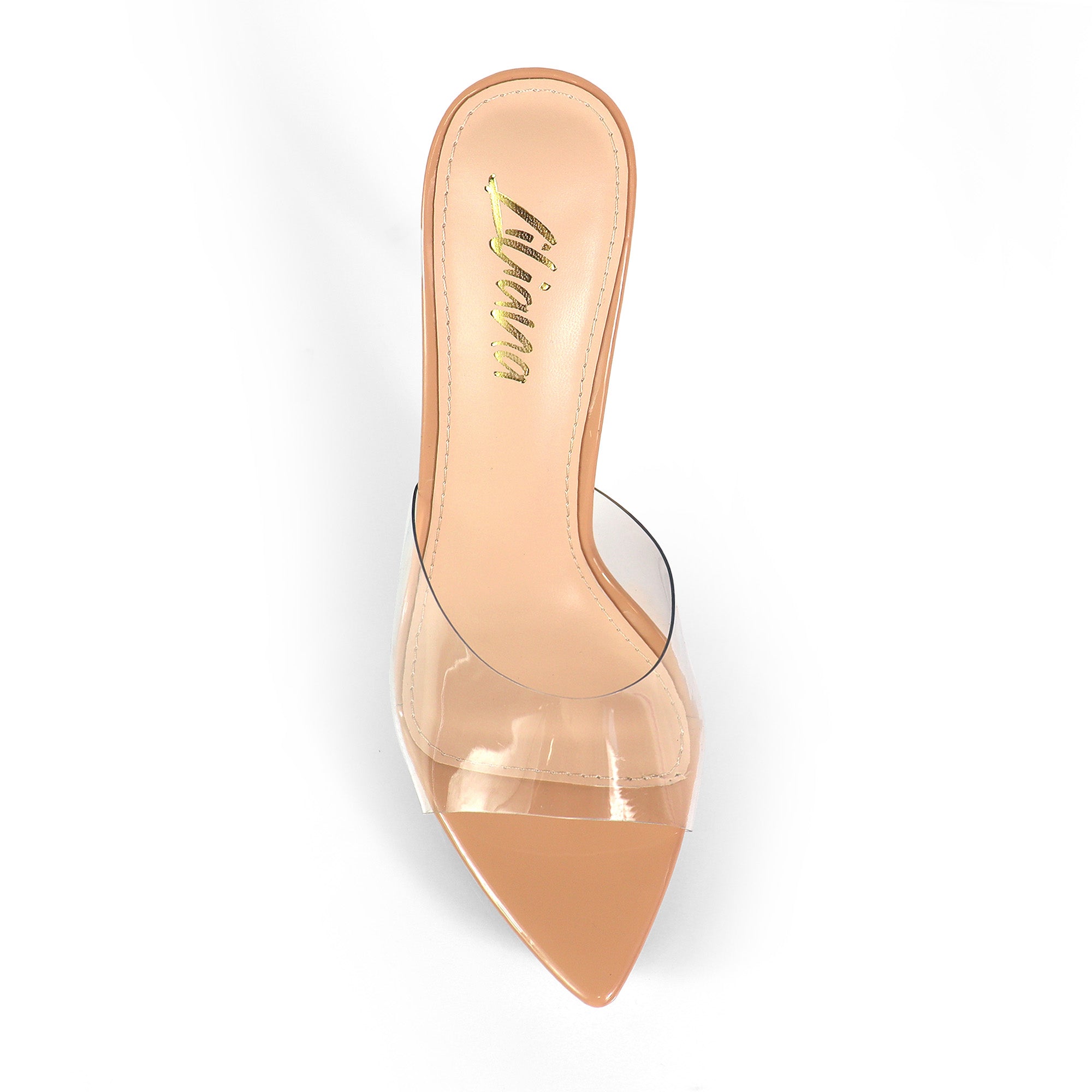 ADELINA-1  POINTED TOE PLATFORM MULE W HEEL NUDE/CLEAR