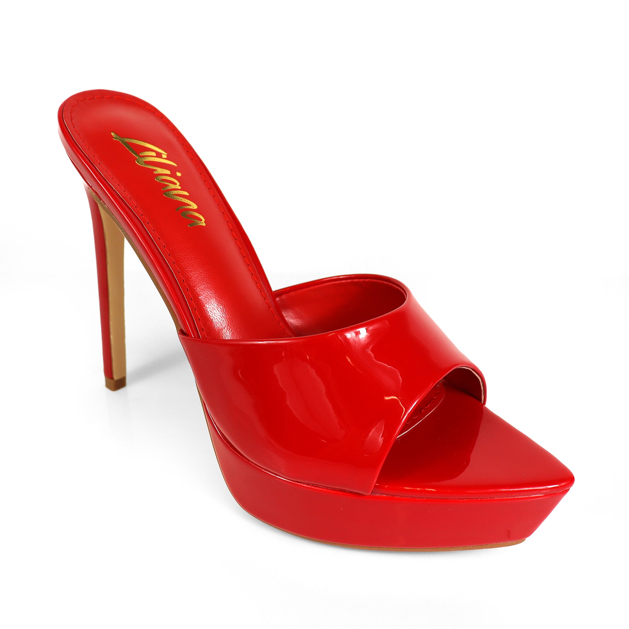 ADELINA-1  POINTED TOE PLATFORM MULE W HEEL RED