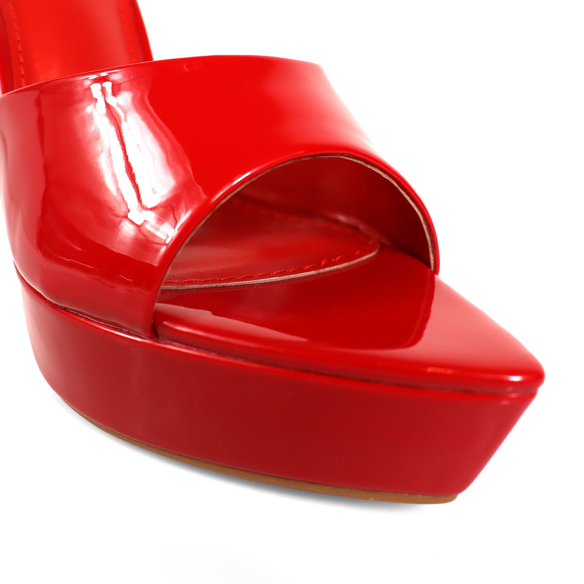 ADELINA-1  POINTED TOE PLATFORM MULE W HEEL RED