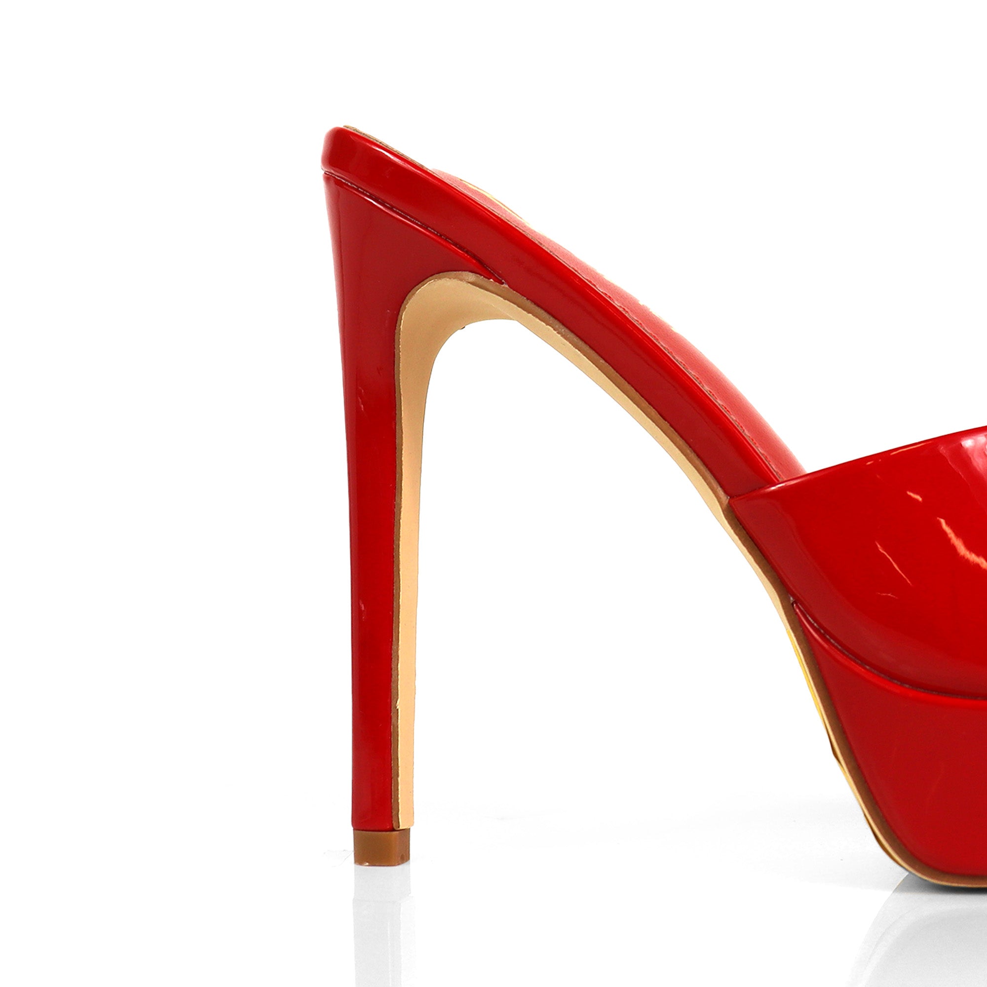 ADELINA-1  POINTED TOE PLATFORM MULE W HEEL RED