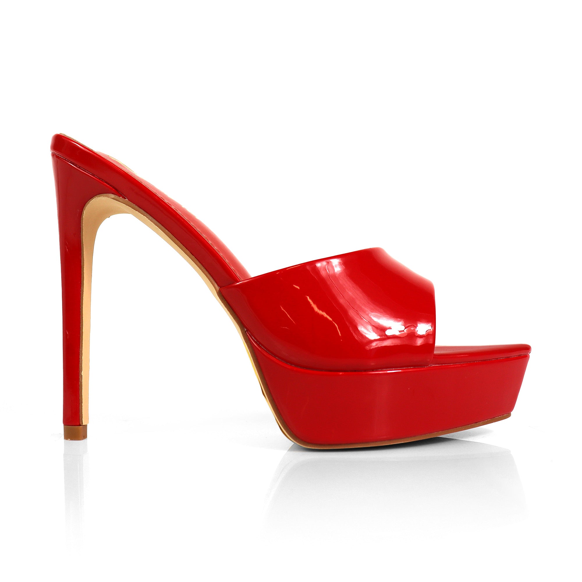 ADELINA-1  POINTED TOE PLATFORM MULE W HEEL RED