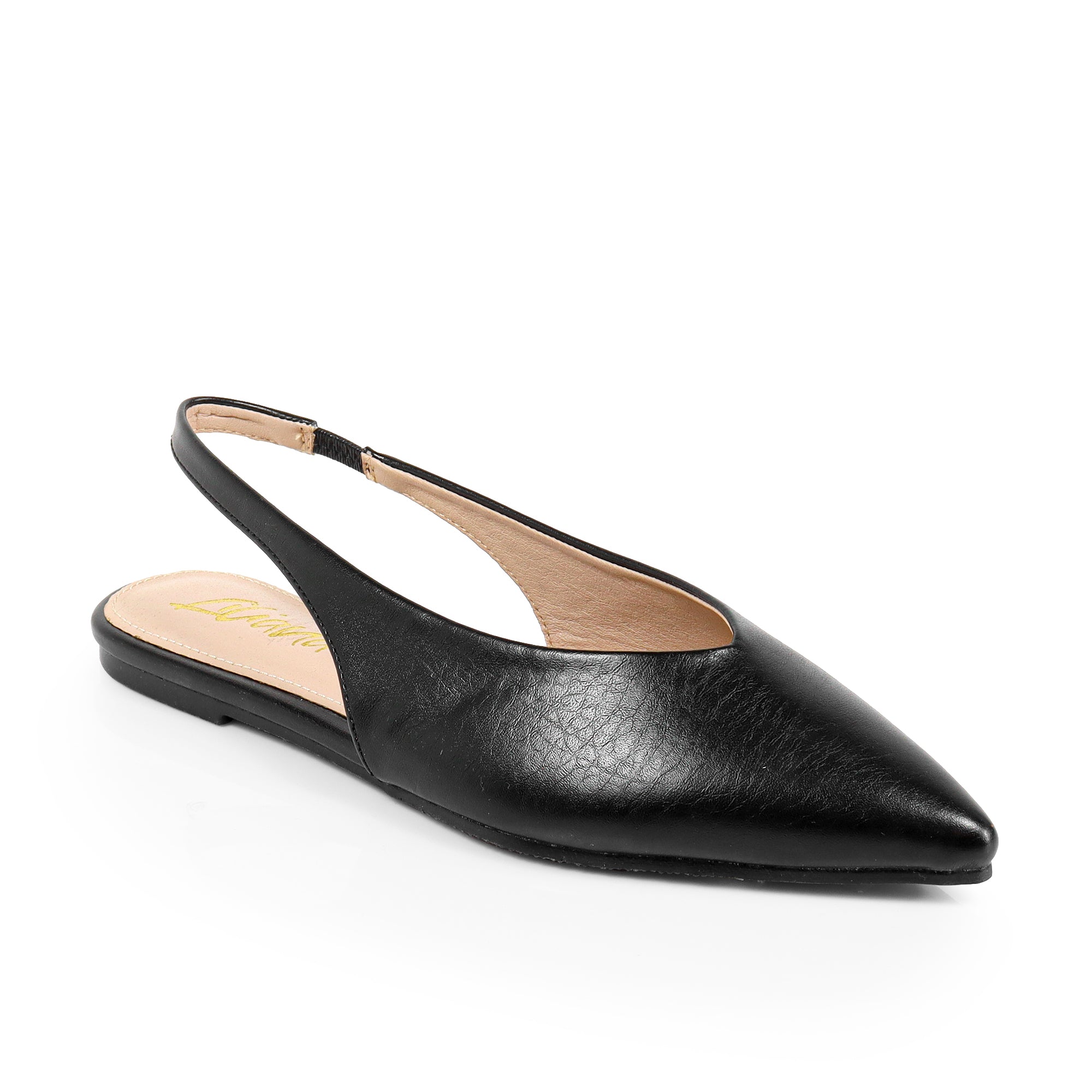 ADRIANA-1 CLOSED POINTED TOE SLINGBACK FLATS BLACK