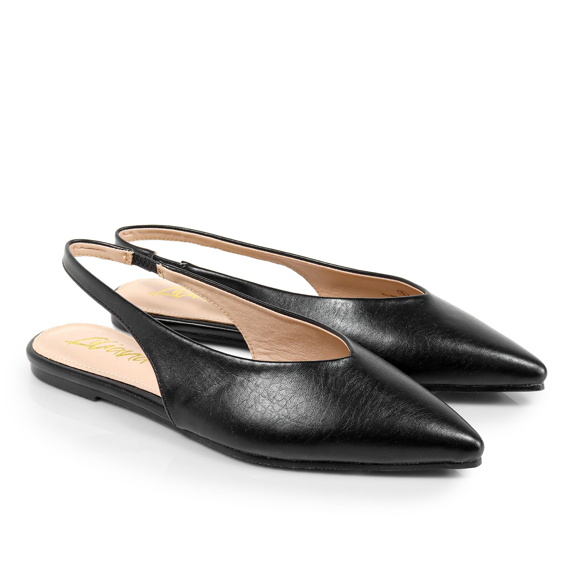 ADRIANA-1 CLOSED POINTED TOE SLINGBACK FLATS BLACK