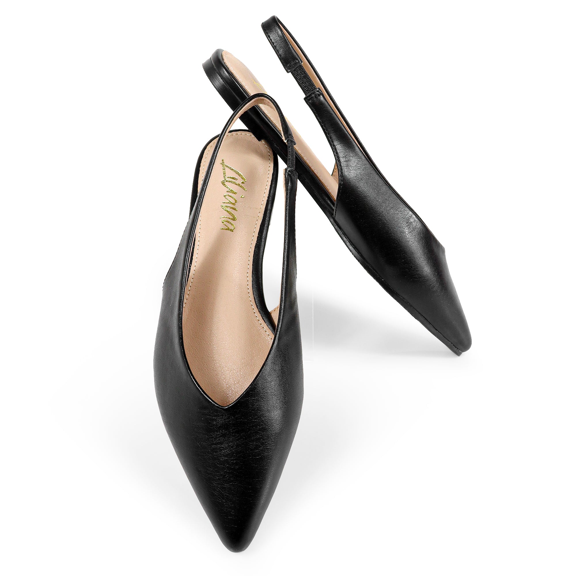 ADRIANA-1 CLOSED POINTED TOE SLINGBACK FLATS BLACK