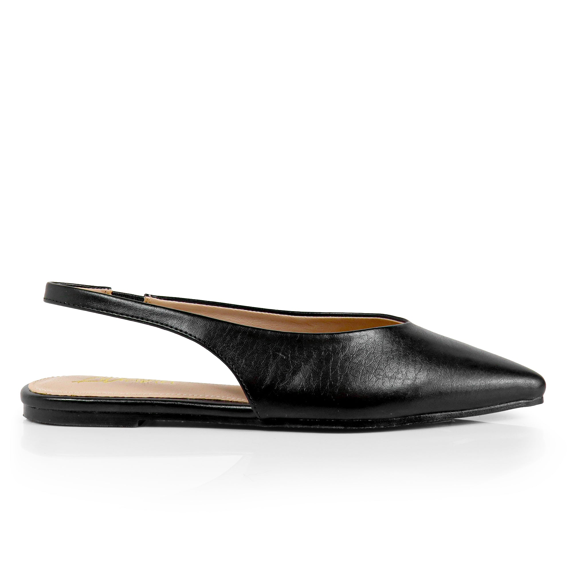 ADRIANA-1 CLOSED POINTED TOE SLINGBACK FLATS BLACK