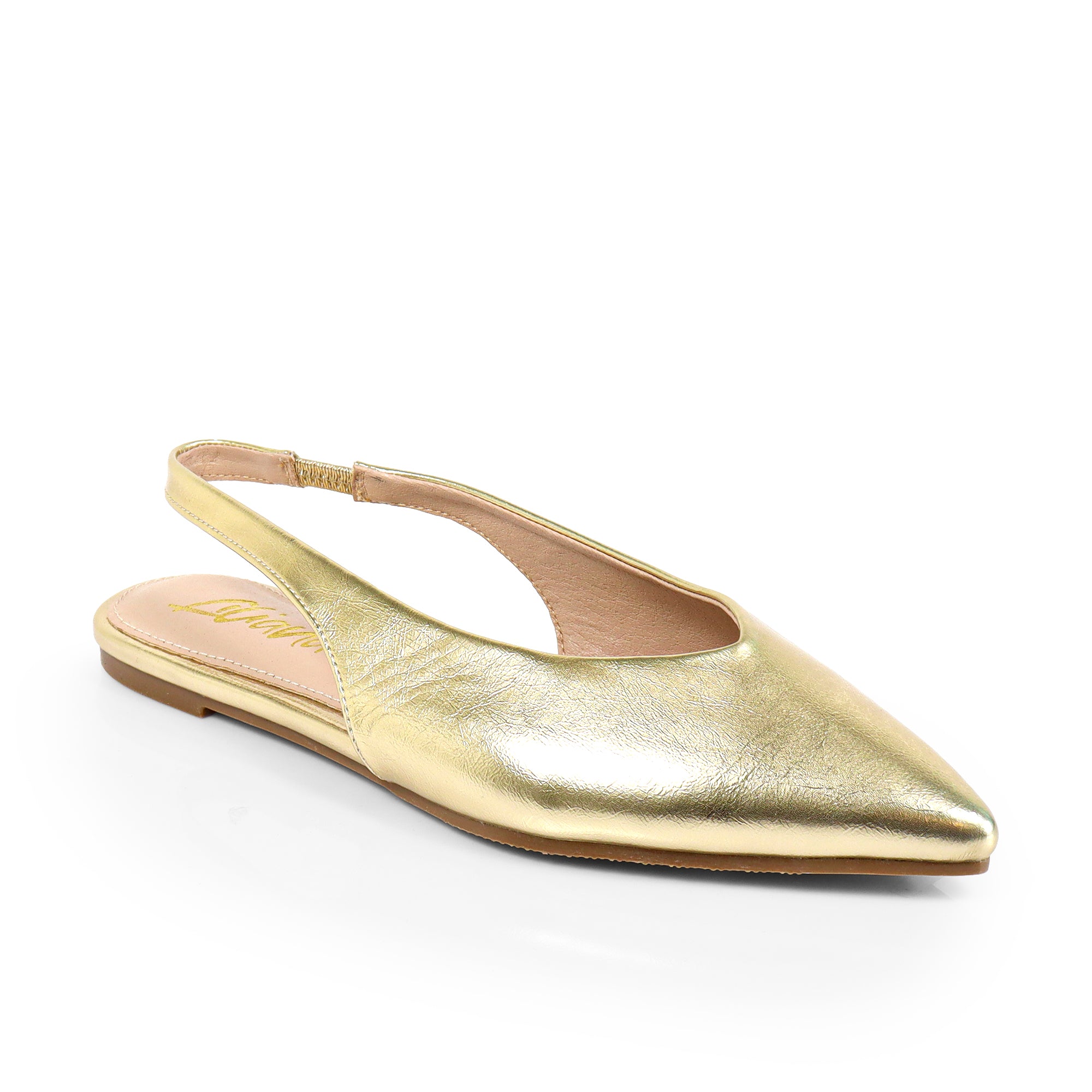 ADRIANA-1 CLOSED POINTED TOE SLINGBACK FLATS GOLD
