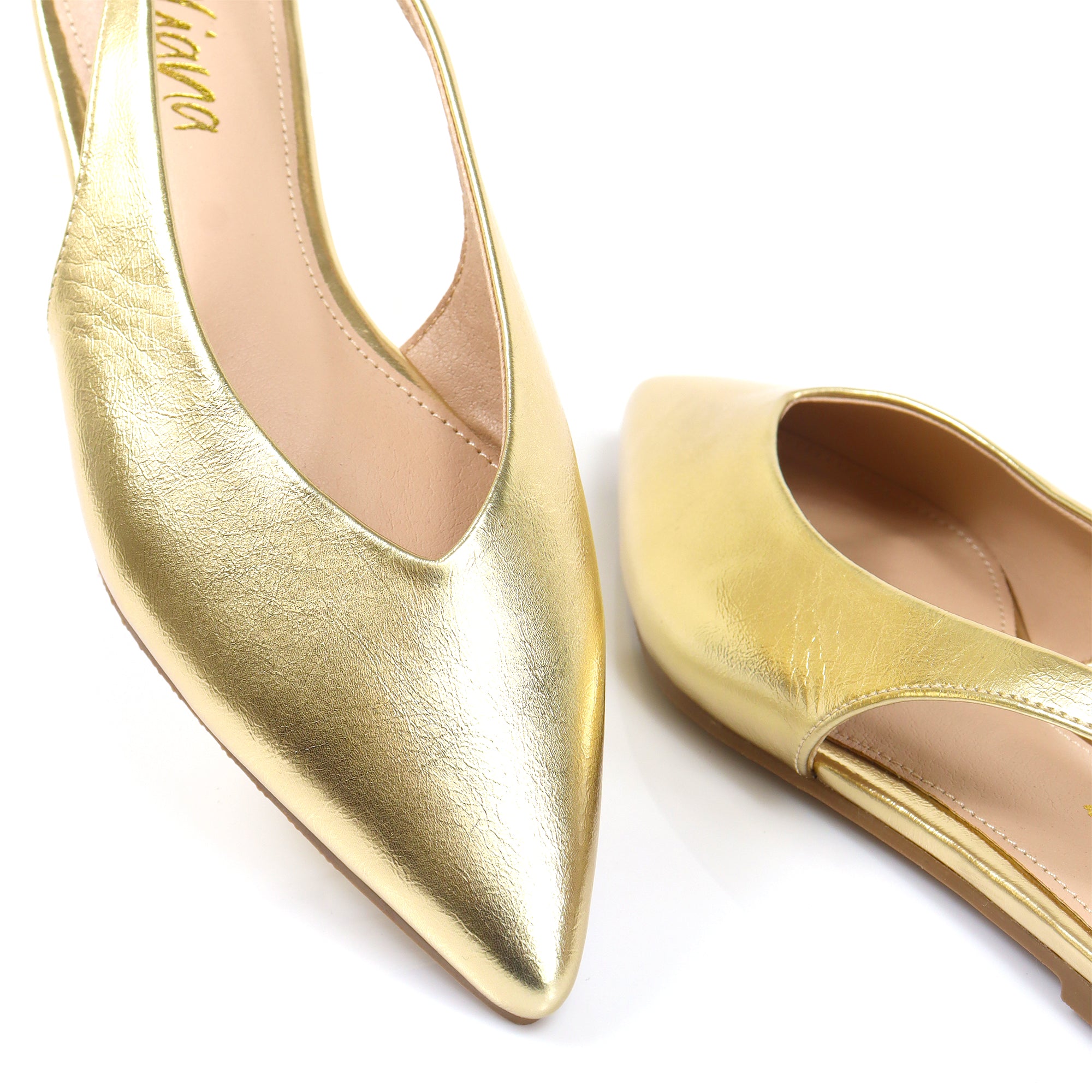 ADRIANA-1 CLOSED POINTED TOE SLINGBACK FLATS GOLD