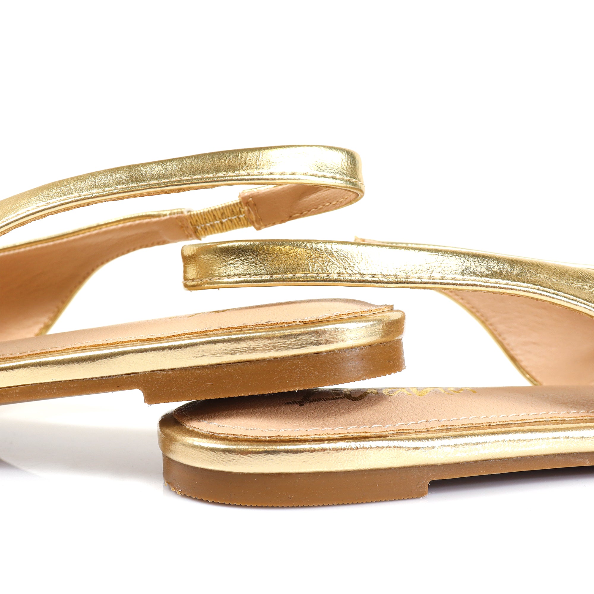 ADRIANA-1 CLOSED POINTED TOE SLINGBACK FLATS GOLD
