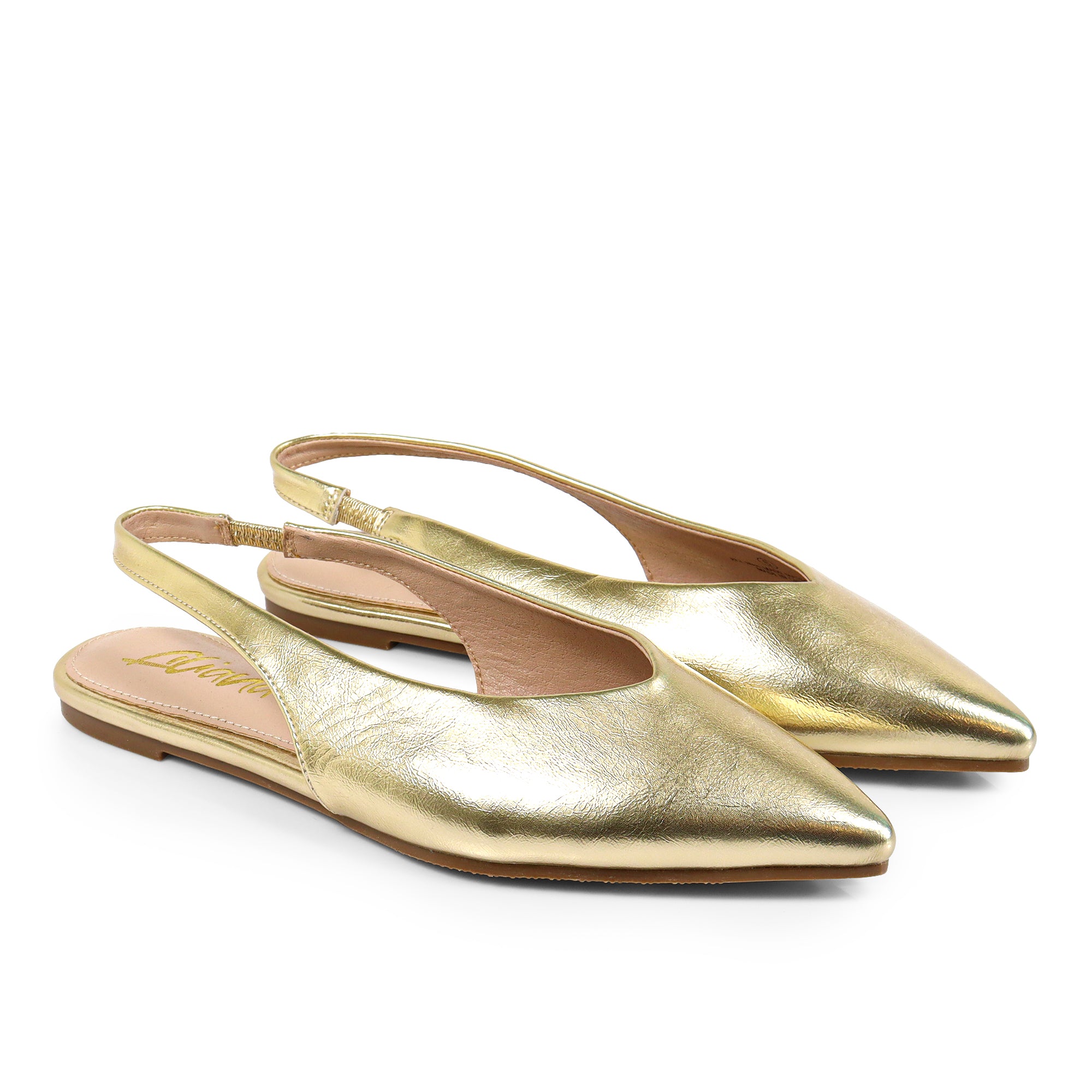 ADRIANA-1 CLOSED POINTED TOE SLINGBACK FLATS GOLD