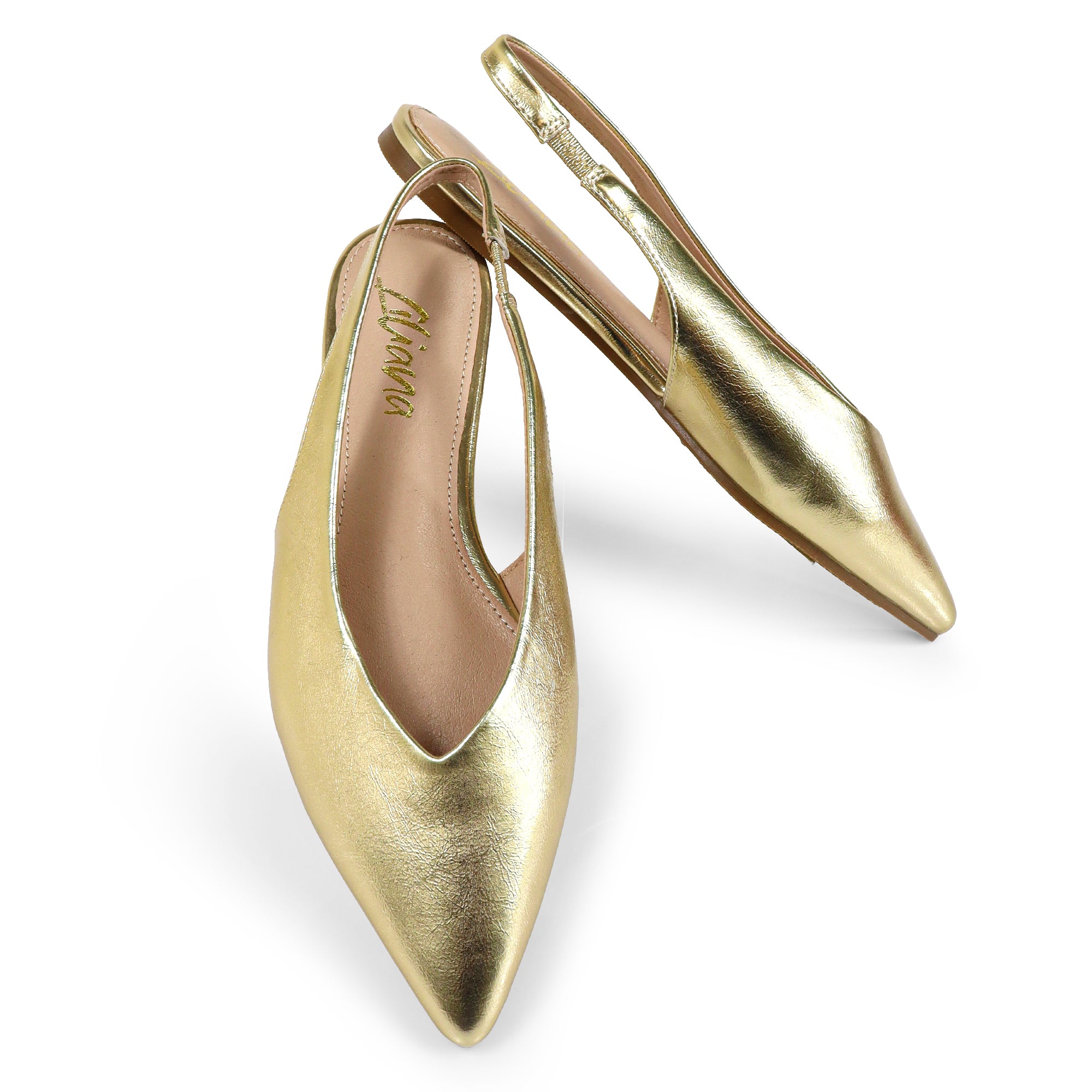 ADRIANA-1 CLOSED POINTED TOE SLINGBACK FLATS GOLD