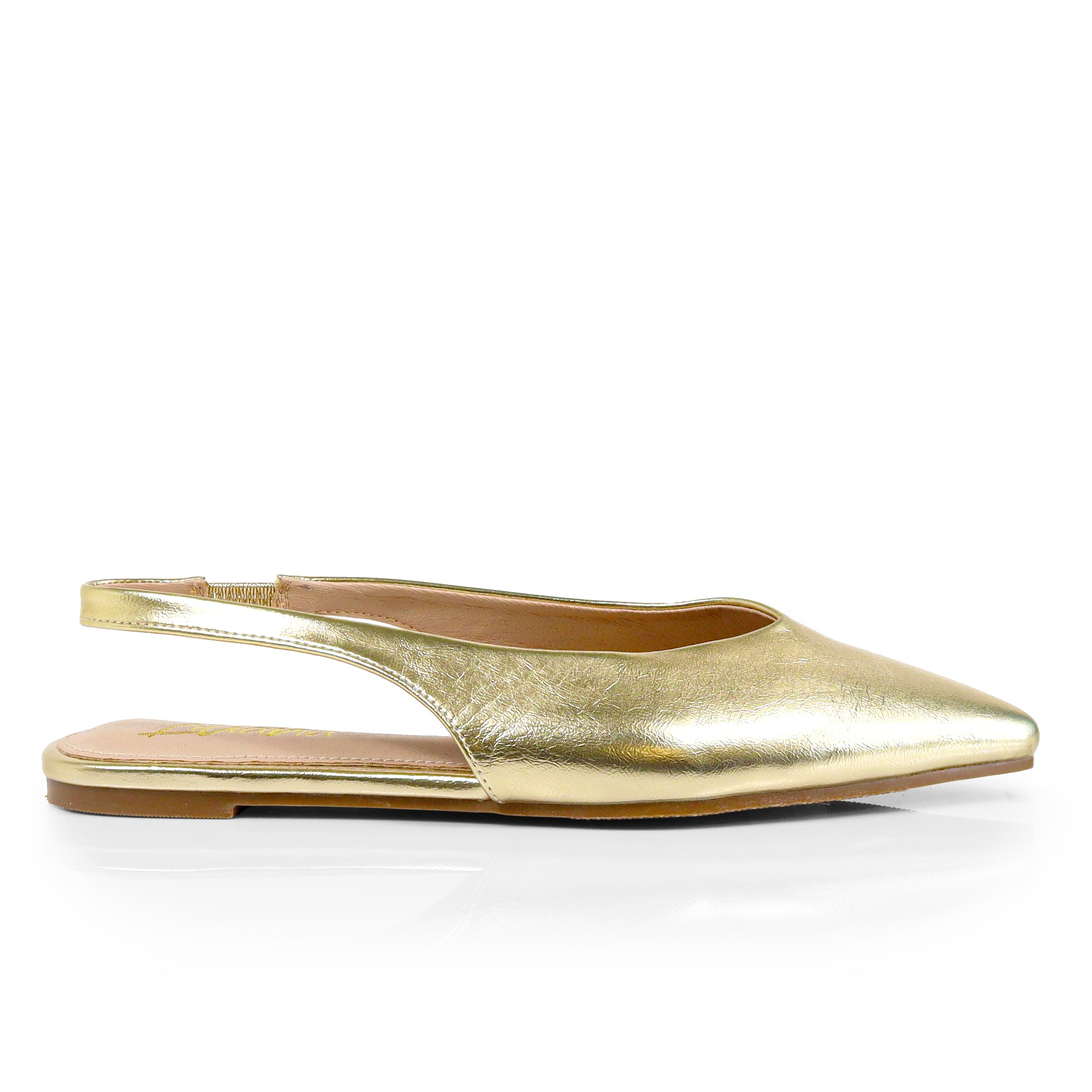 ADRIANA-1 CLOSED POINTED TOE SLINGBACK FLATS GOLD