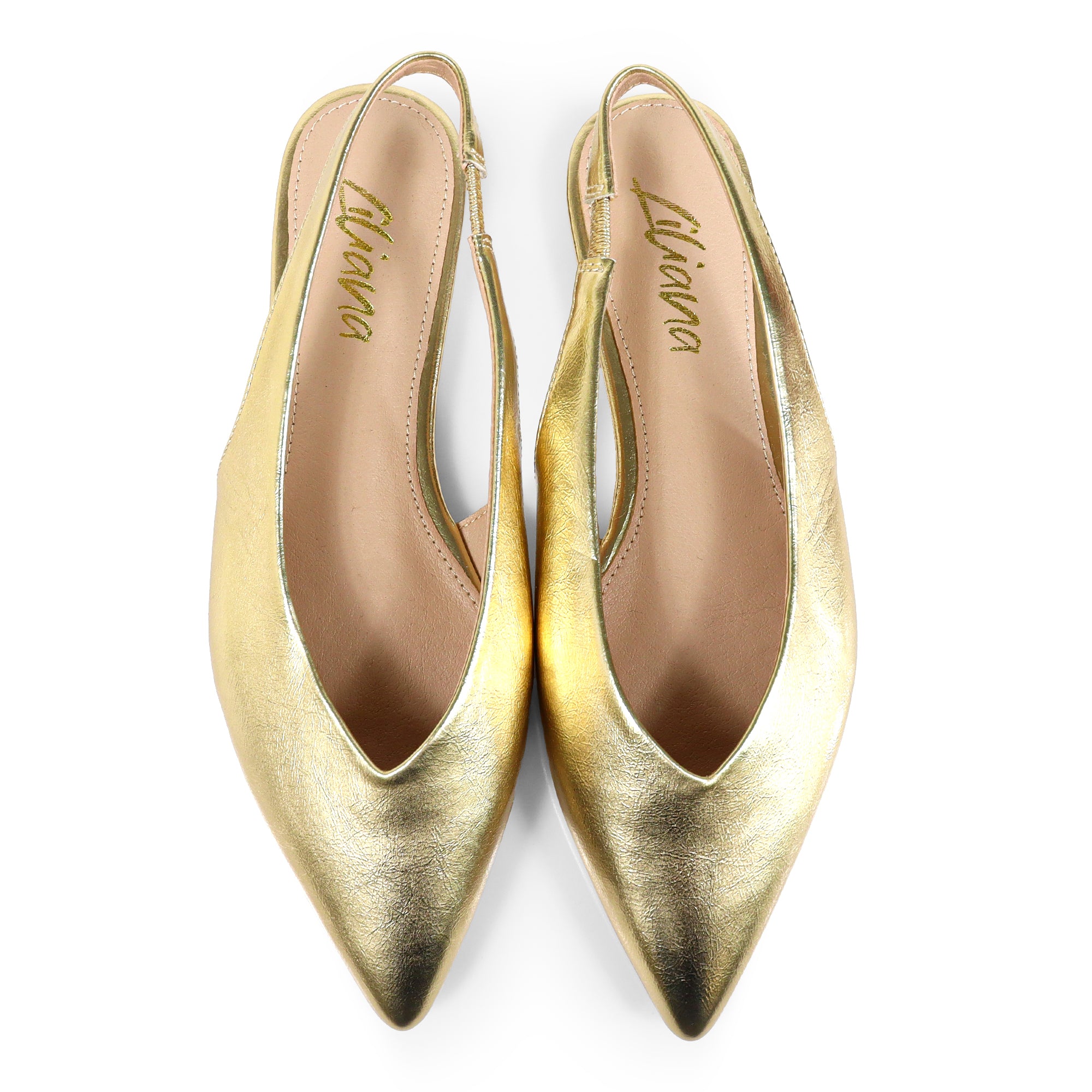ADRIANA-1 CLOSED POINTED TOE SLINGBACK FLATS GOLD