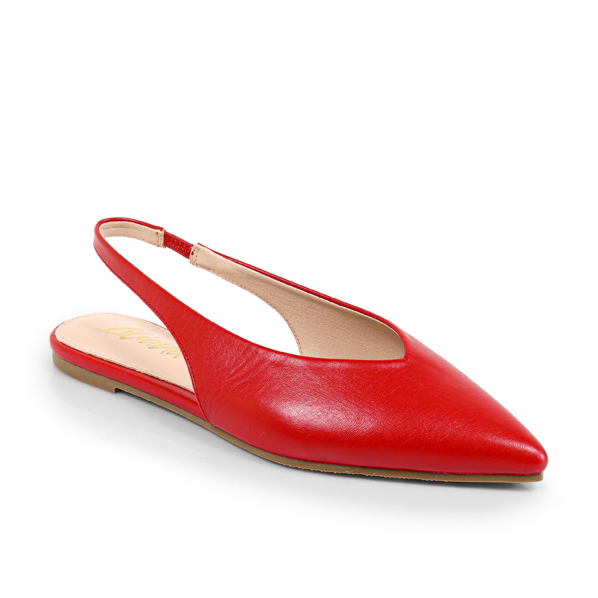 ADRIANA-1 CLOSED POINTED TOE SLINGBACK FLATS RED