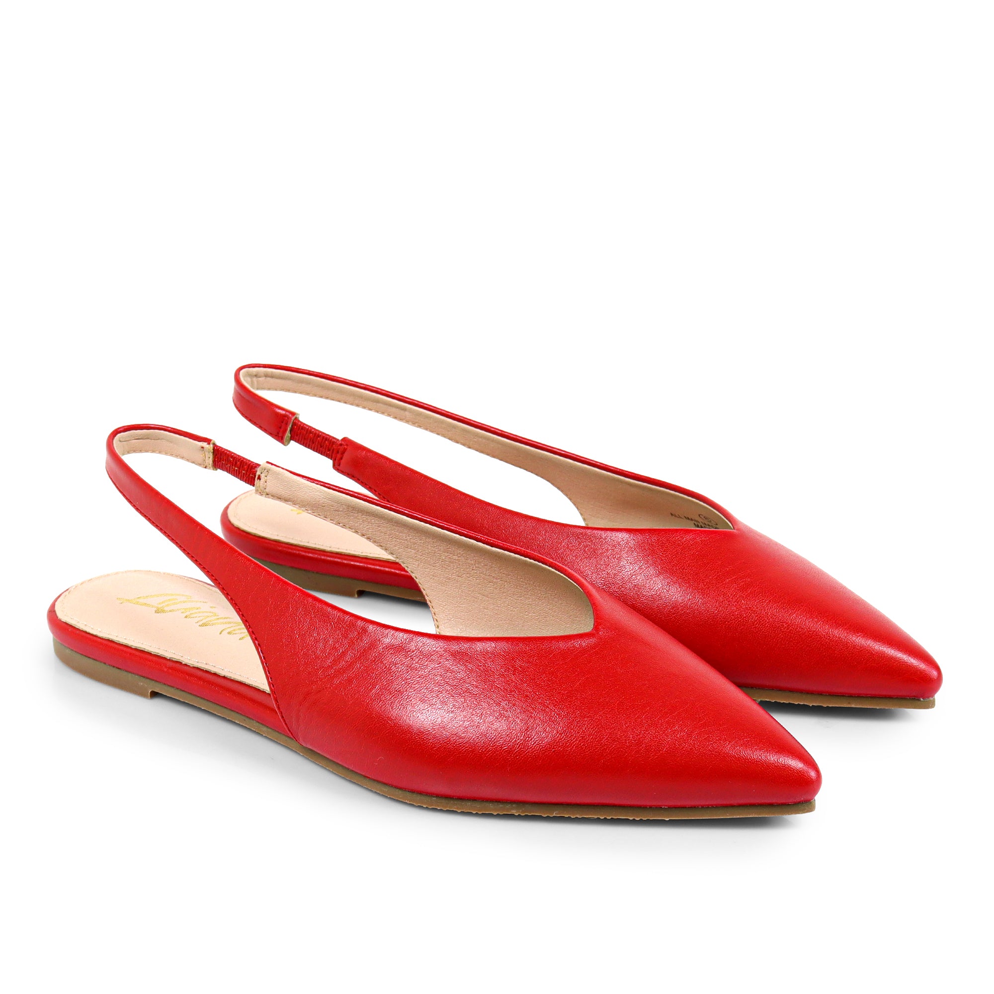 ADRIANA-1 CLOSED POINTED TOE SLINGBACK FLATS RED