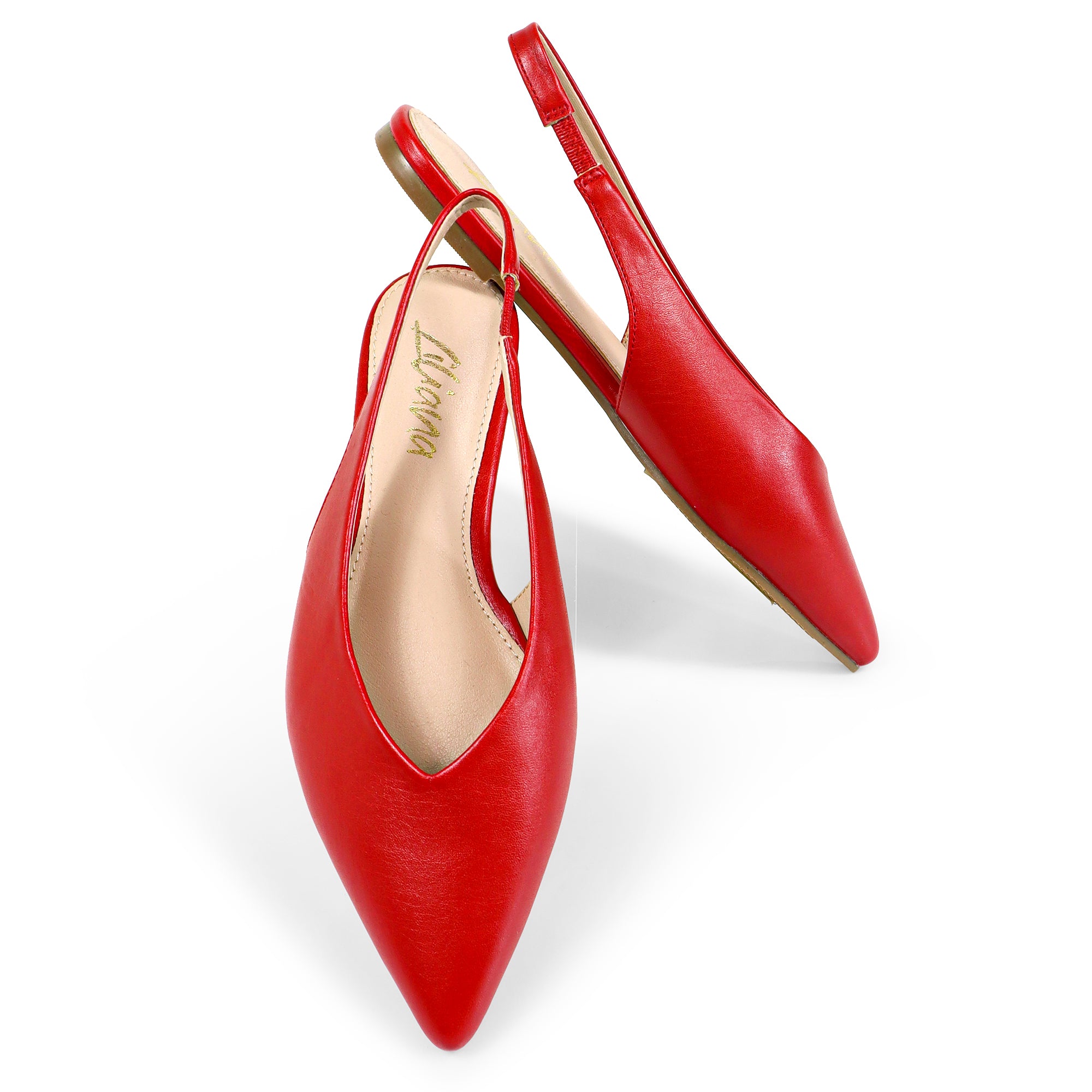 ADRIANA-1 CLOSED POINTED TOE SLINGBACK FLATS RED