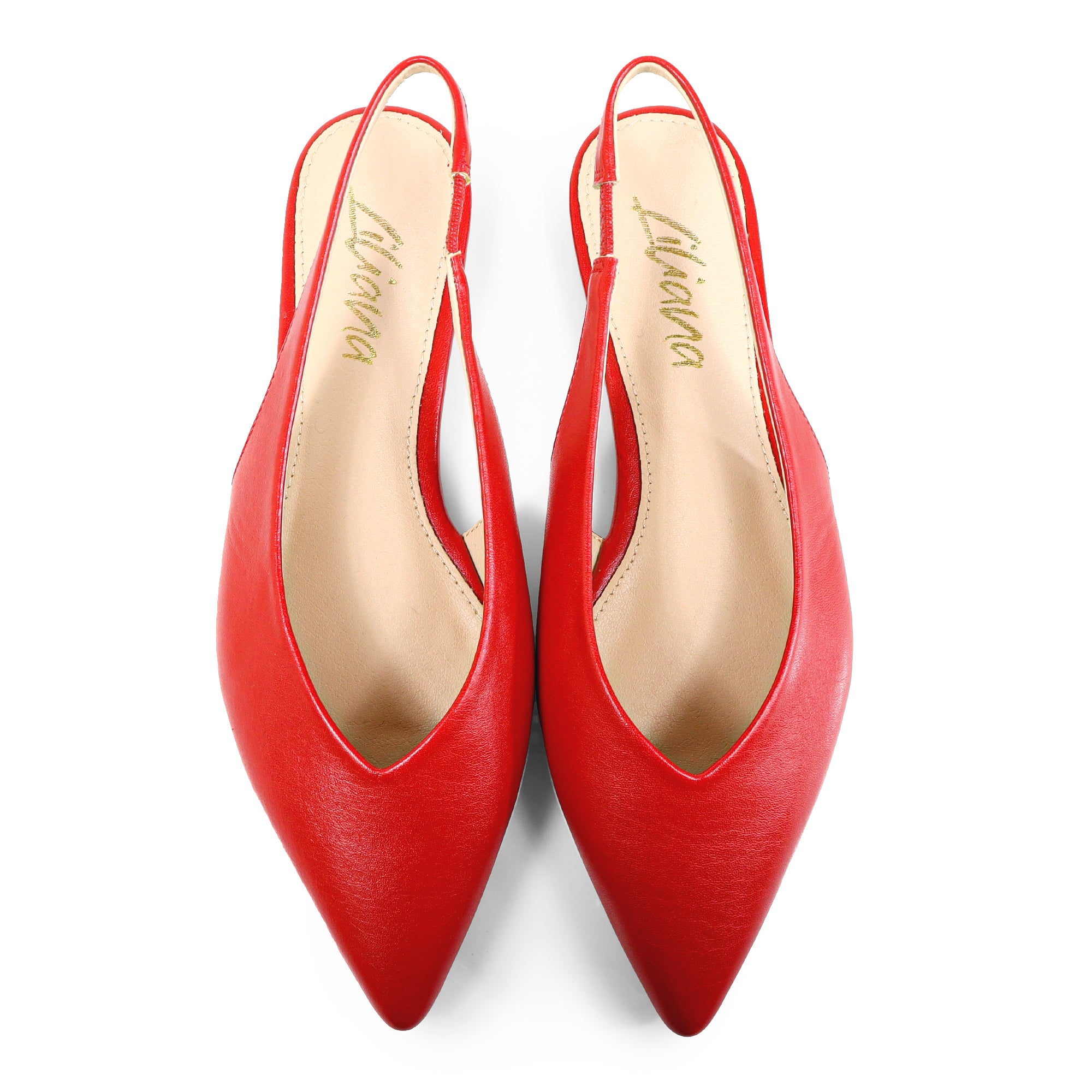 ADRIANA-1 CLOSED POINTED TOE SLINGBACK FLATS RED