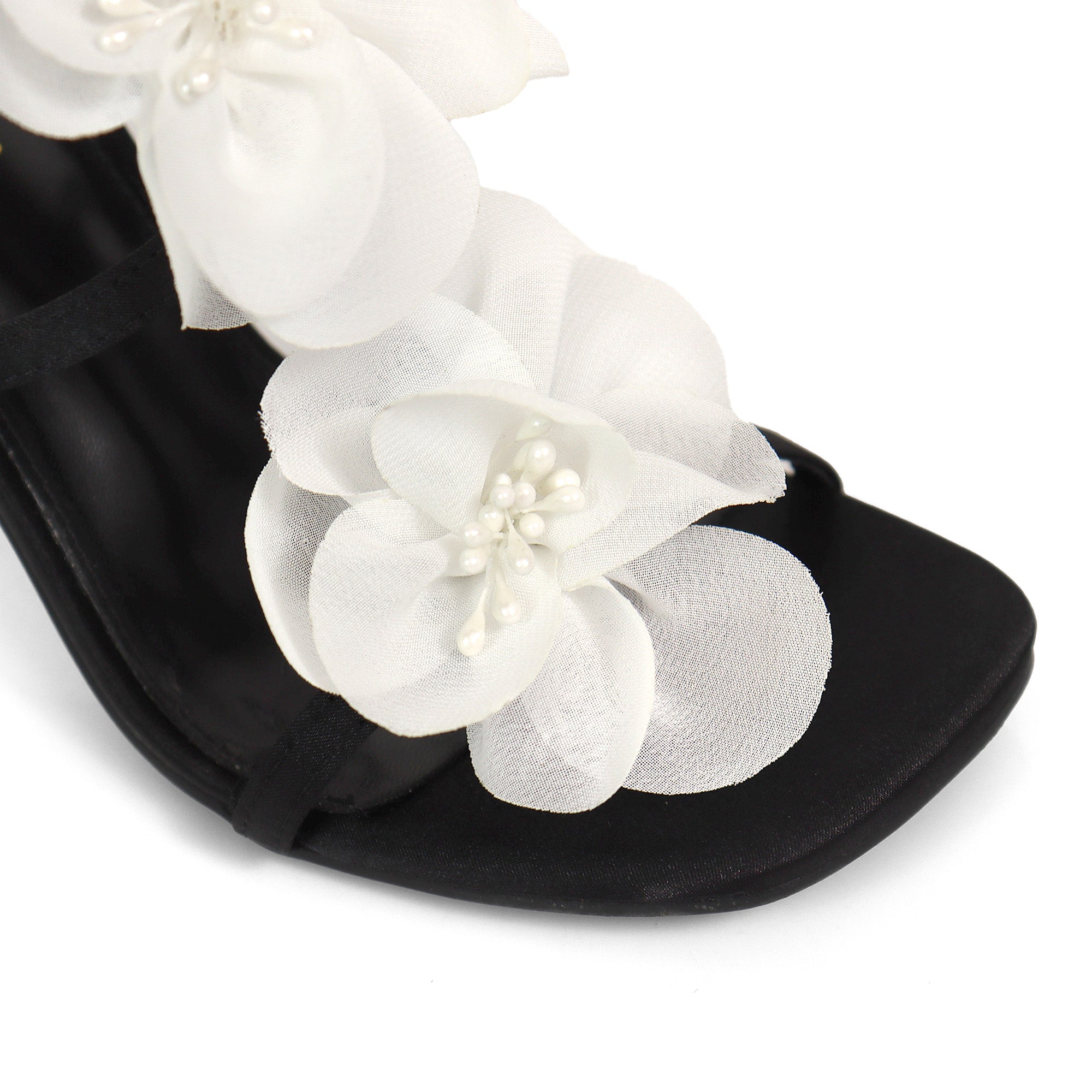 AGATHA-2 ELEGANT FLORAL STRAP SANDAL W/ HEEL BLACK/WHITE