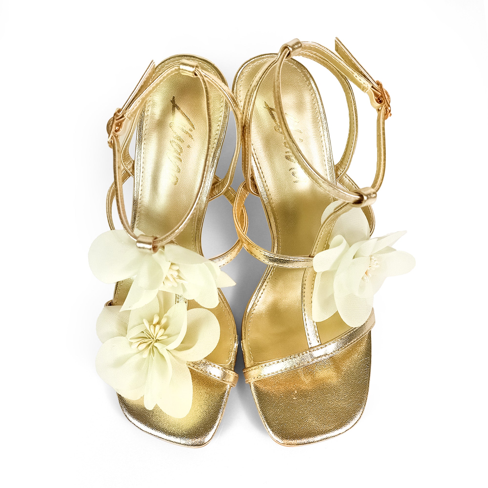 AGATHA-2 ELEGANT FLORAL STRAP SANDAL W/ HEEL GOLD
