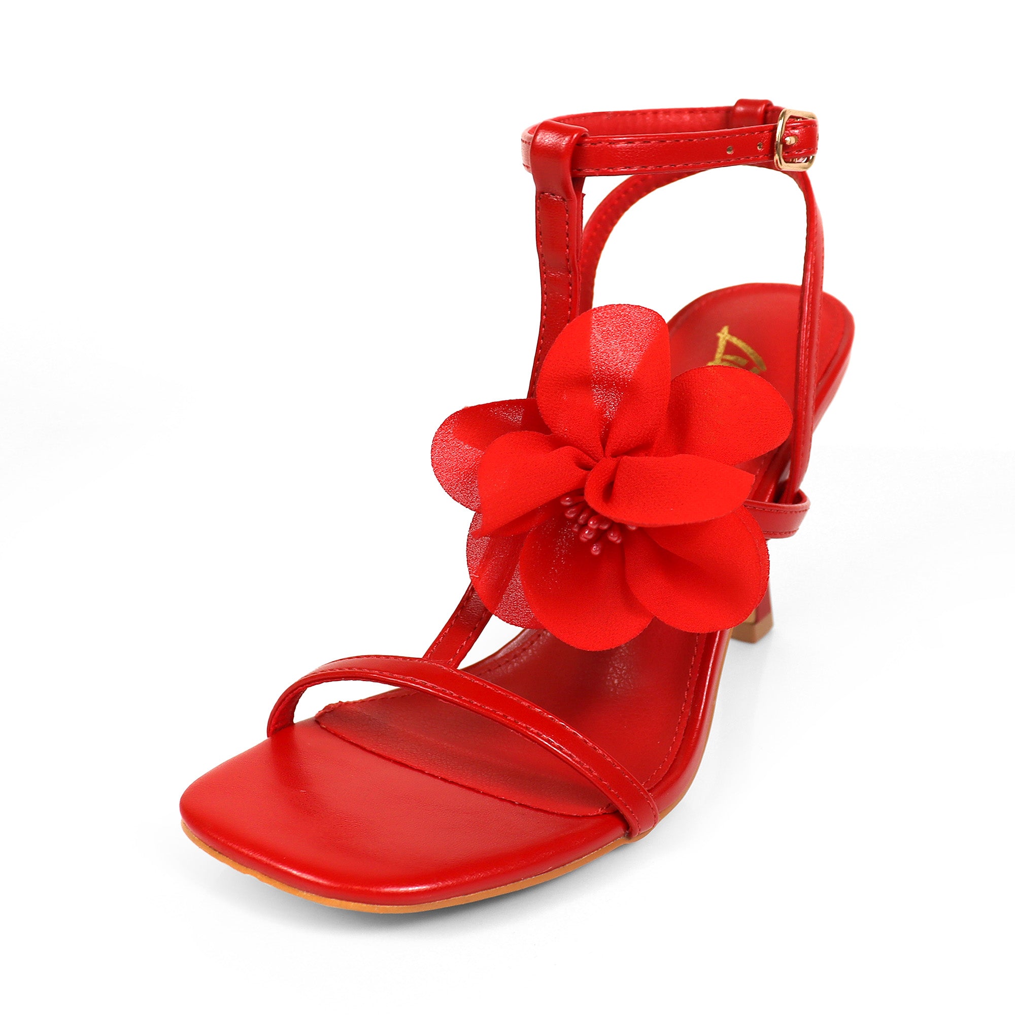 AGATHA-2 ELEGANT FLORAL STRAP SANDAL W/ HEEL RED