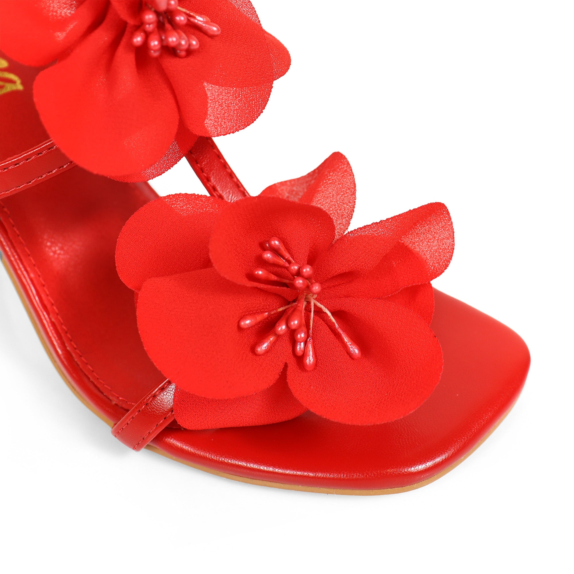 AGATHA-2 ELEGANT FLORAL STRAP SANDAL W/ HEEL RED