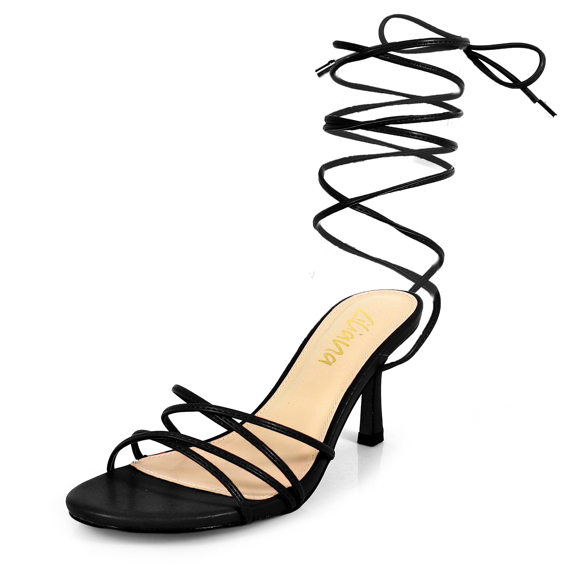 AIYANA-1 TINY STRAP LACE UP W/ HEEL BLACK