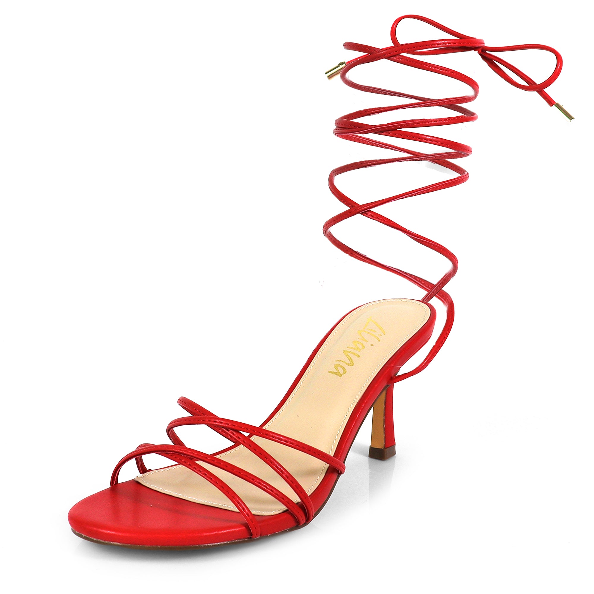 AIYANA-1 TINY STRAP LACE UP W/ HEEL RED