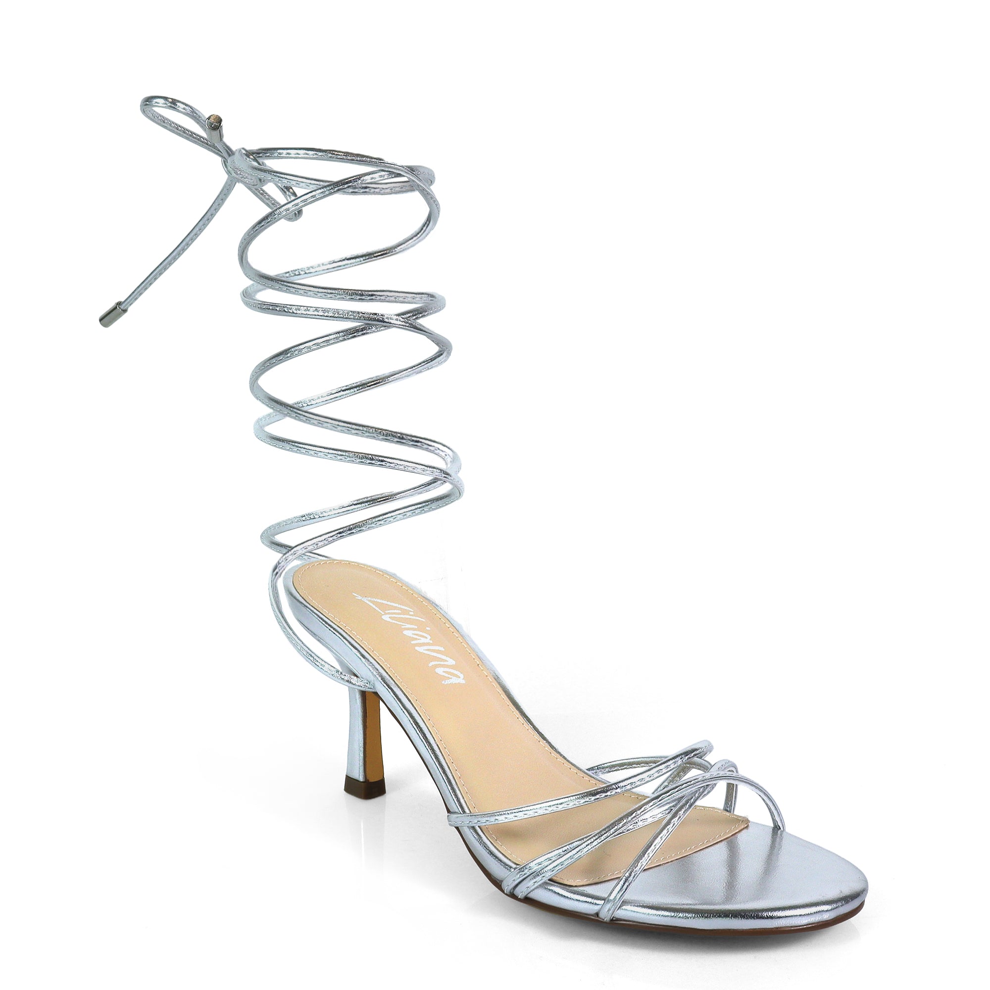 AIYANA-1 TINY STRAP LACE UP W/ HEEL SILVER