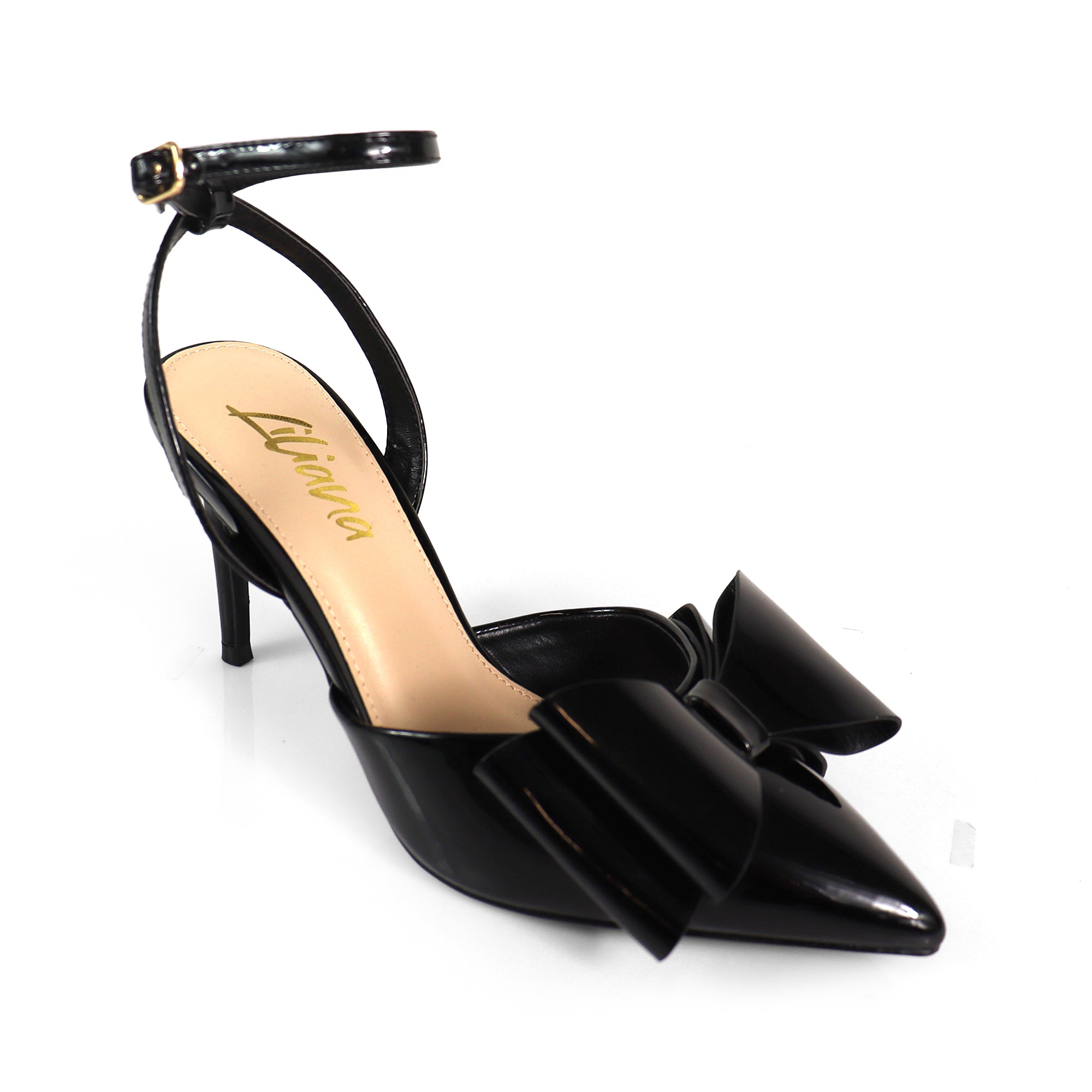 ALAIA-17 POINTED TOE BOW ANKLE STRAP BOW W/ HEEL BLACK