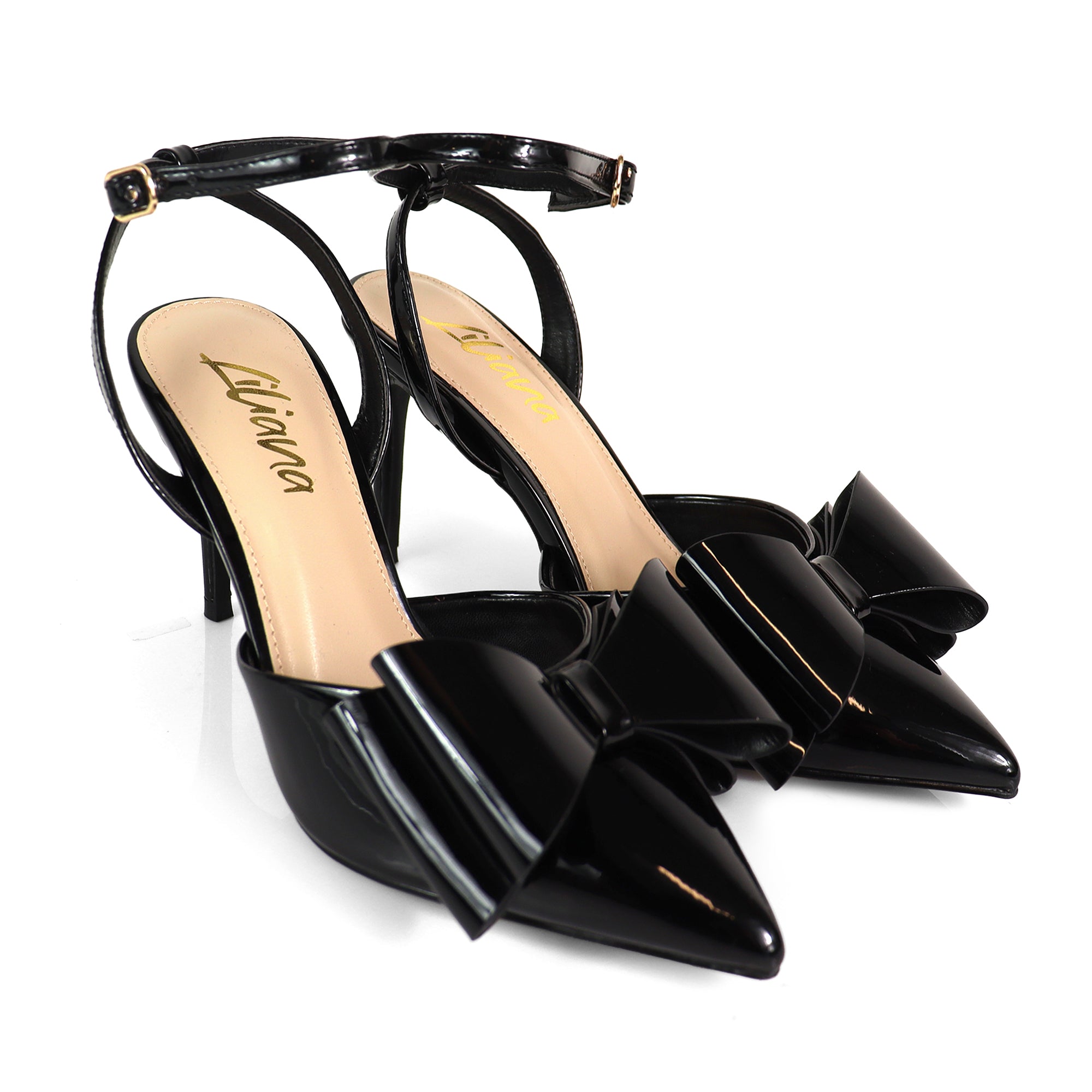 ALAIA-17 POINTED TOE BOW ANKLE STRAP BOW W/ HEEL BLACK