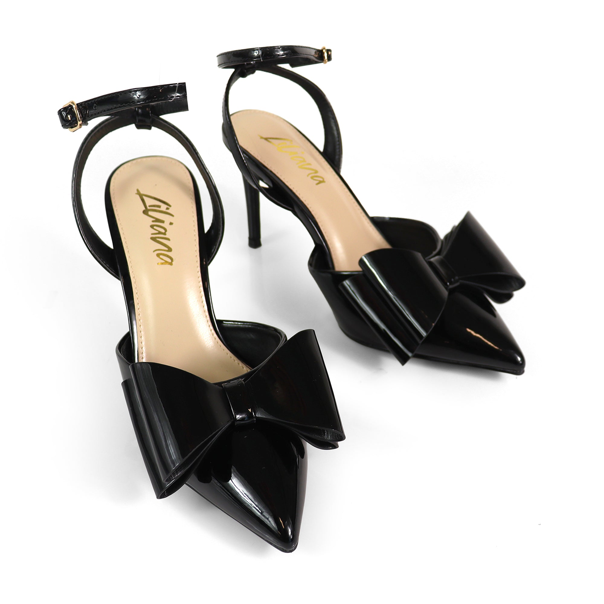 ALAIA-17 POINTED TOE BOW ANKLE STRAP BOW W/ HEEL BLACK