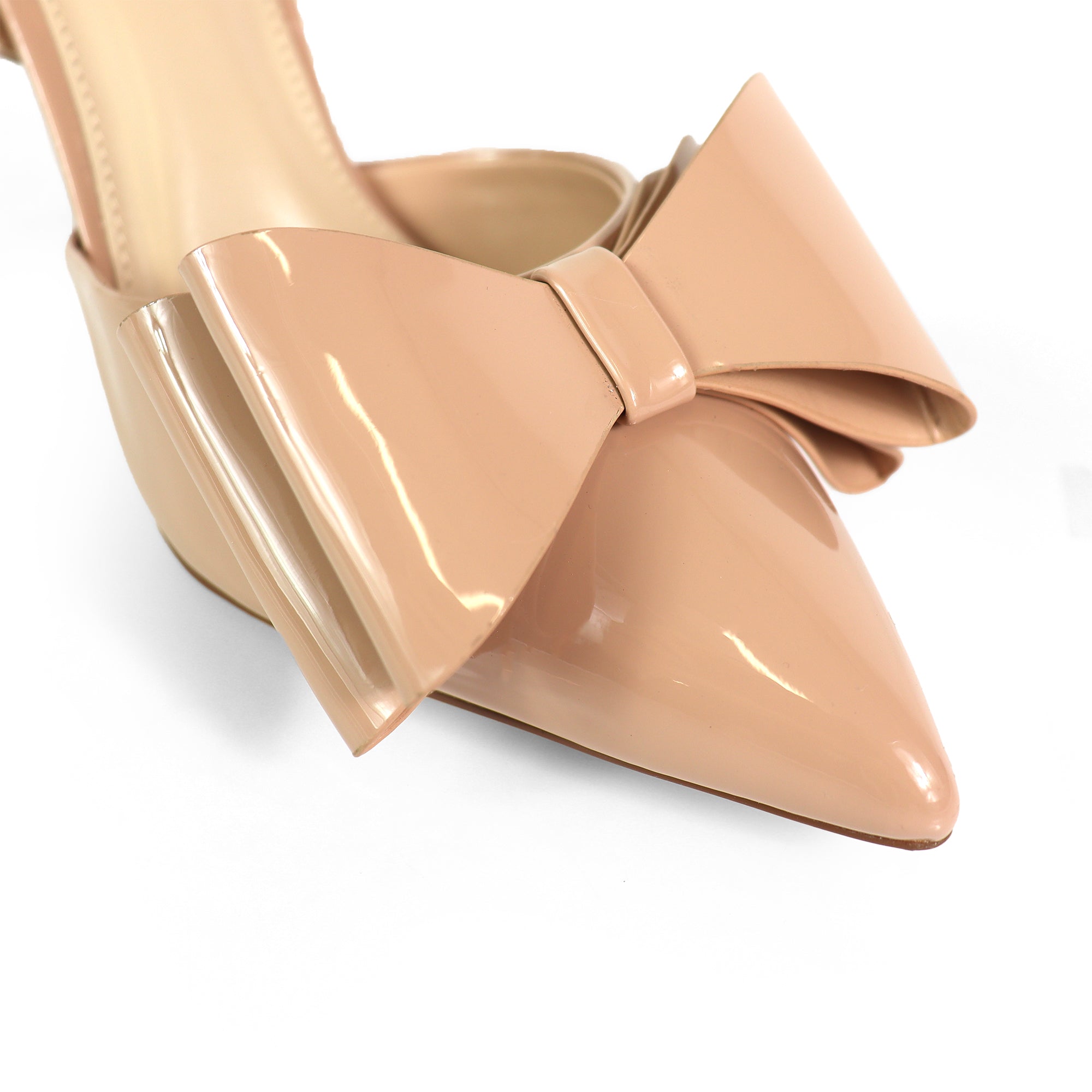 ALAIA-17 POINTED TOE BOW ANKLE STRAP BOW W/ HEEL NUDE