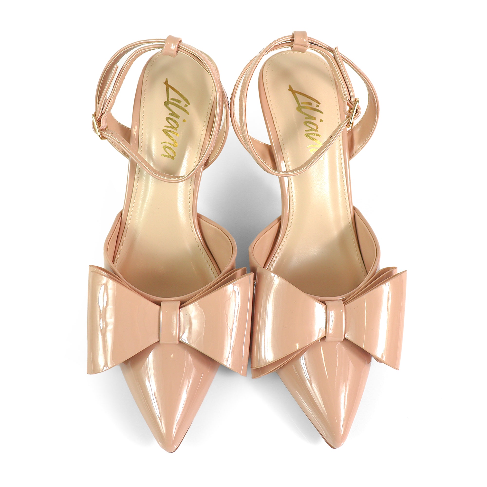 ALAIA-17 POINTED TOE BOW ANKLE STRAP BOW W/ HEEL NUDE