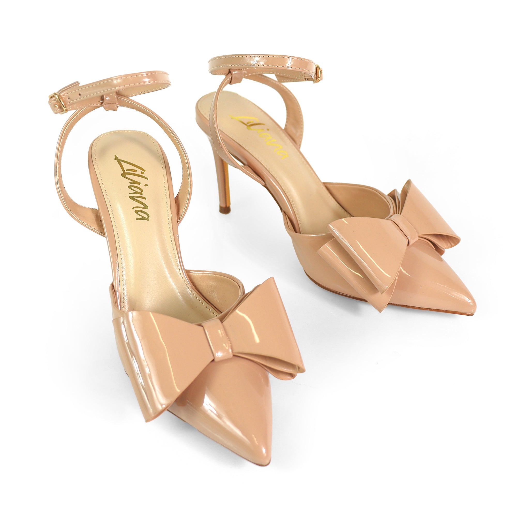 ALAIA-17 POINTED TOE BOW ANKLE STRAP BOW W/ HEEL NUDE