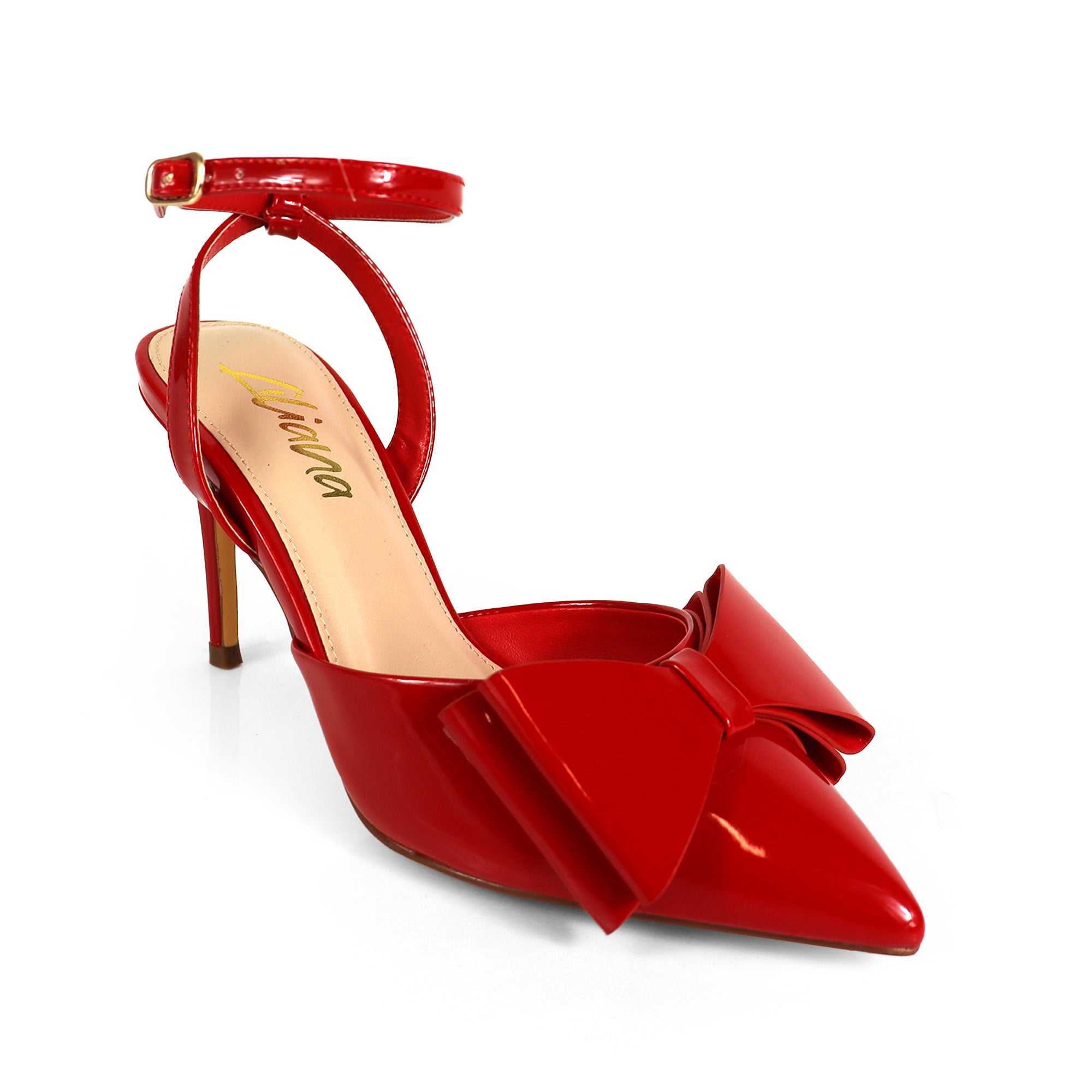 ALAIA-17 POINTED TOE BOW ANKLE STRAP BOW W/ HEEL RED