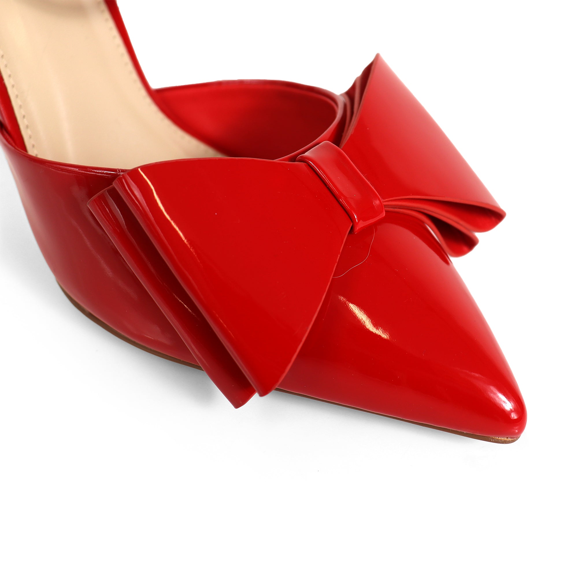ALAIA-17 POINTED TOE BOW ANKLE STRAP BOW W/ HEEL RED
