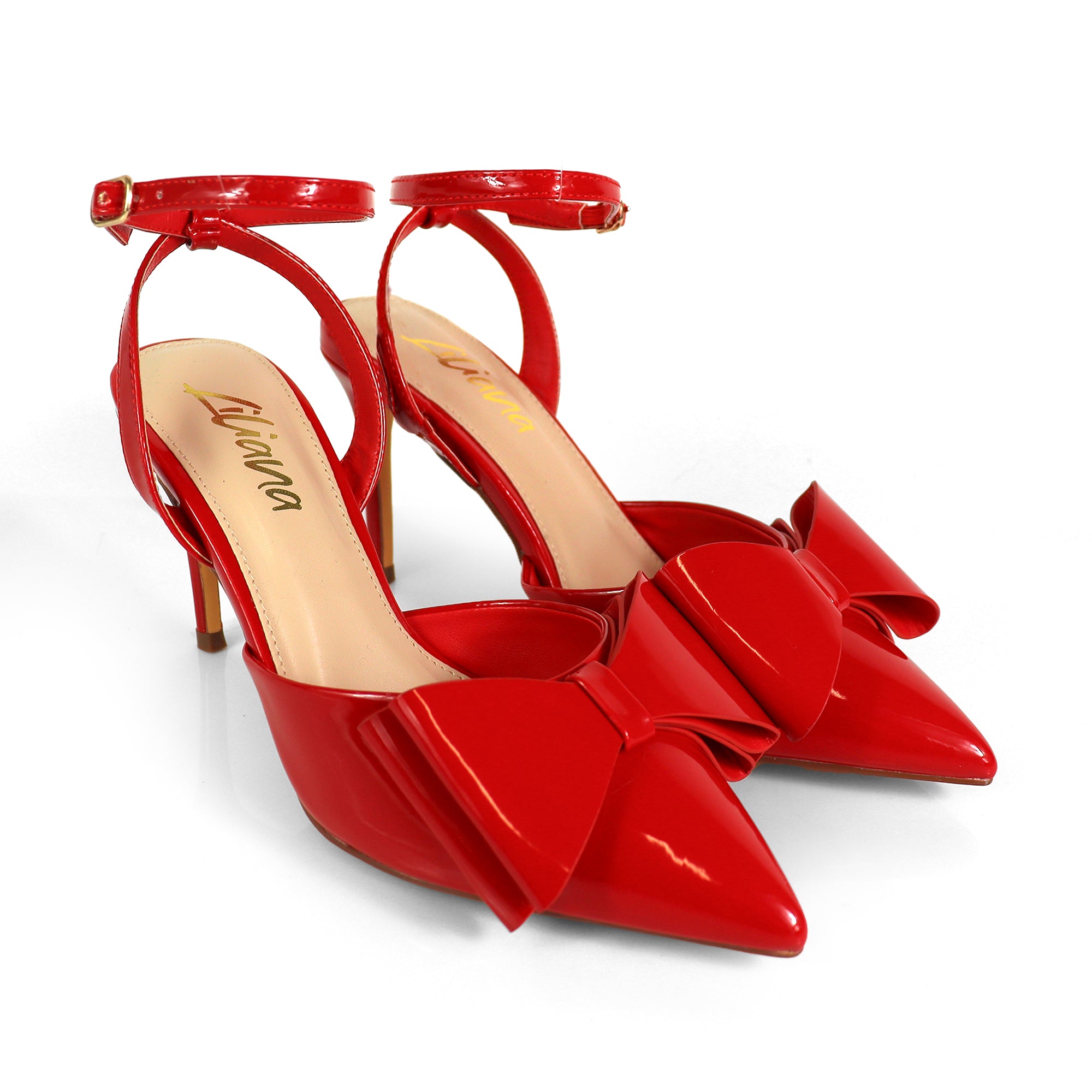 ALAIA-17 POINTED TOE BOW ANKLE STRAP BOW W/ HEEL RED