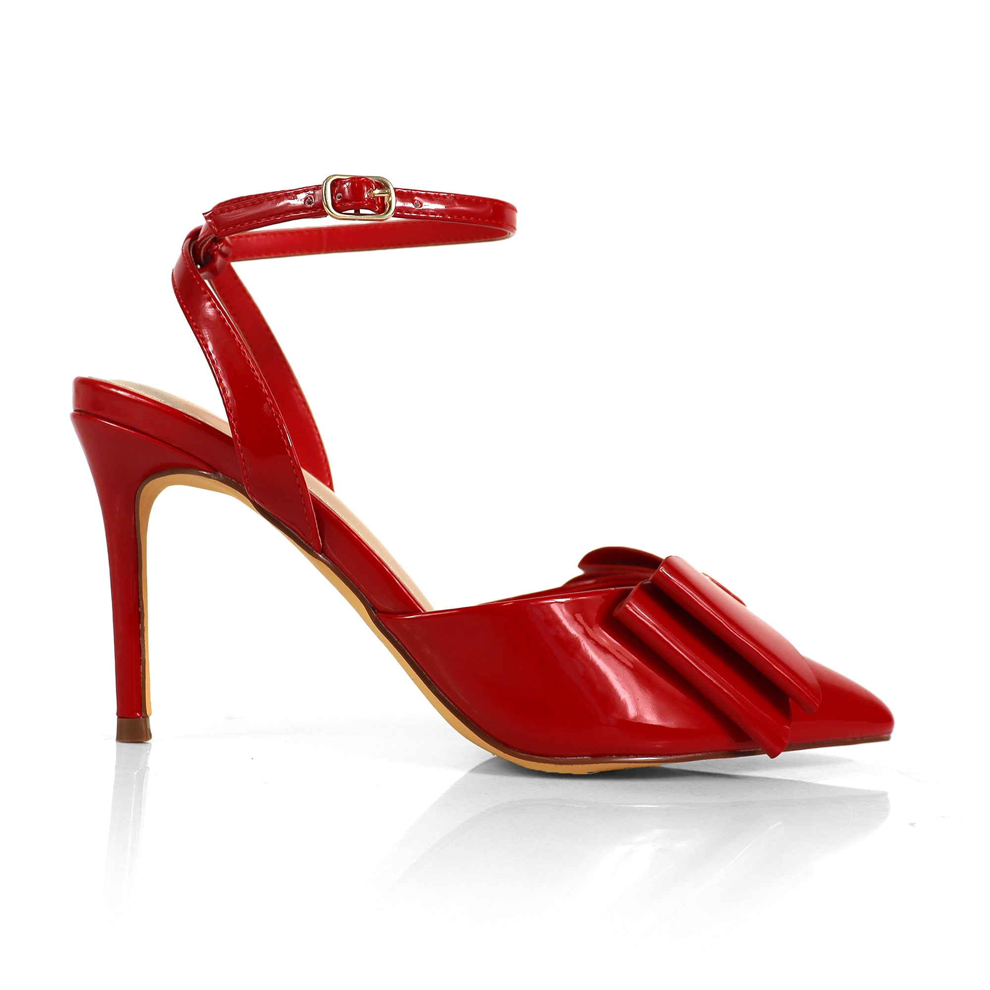 ALAIA-17 POINTED TOE BOW ANKLE STRAP BOW W/ HEEL RED