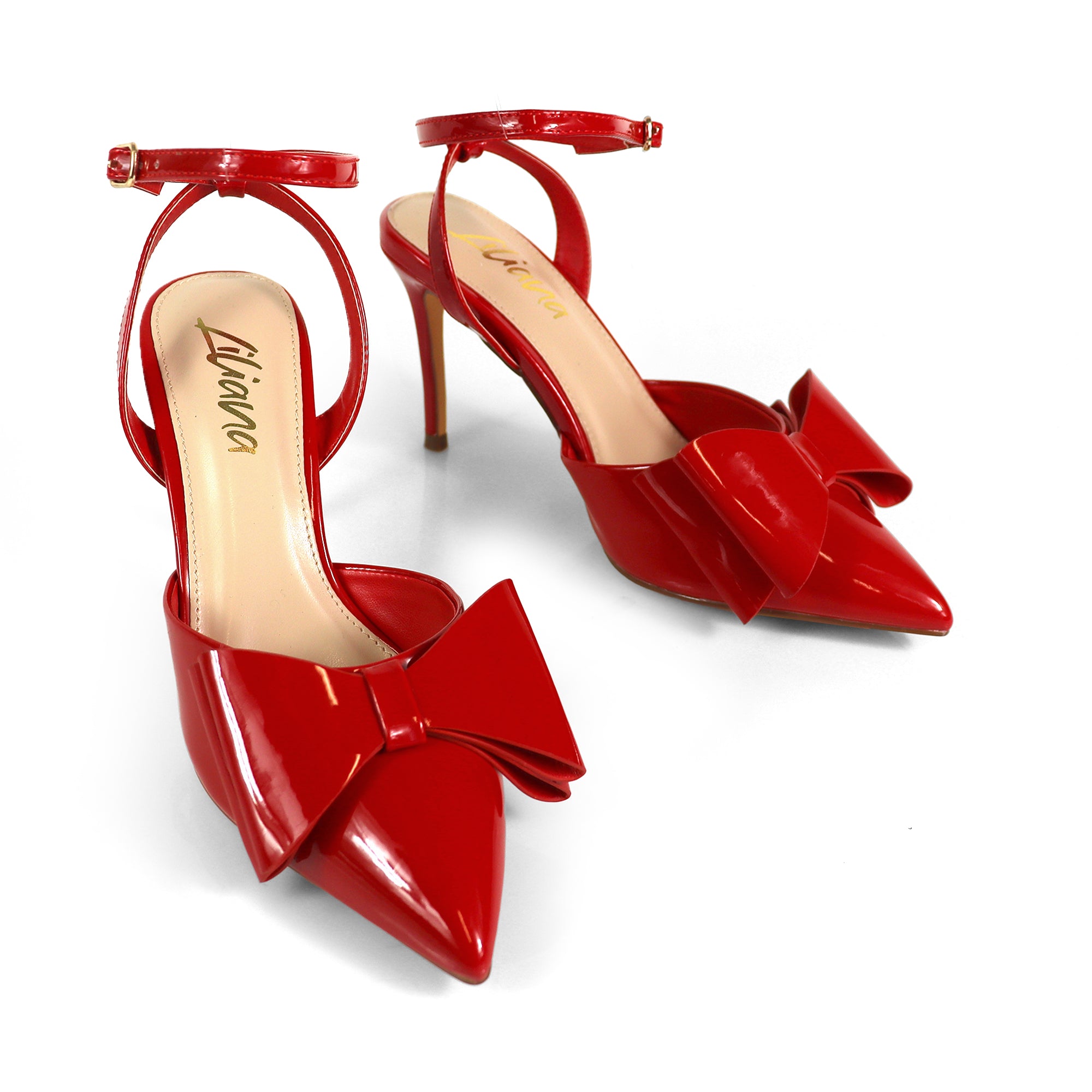 ALAIA-17 POINTED TOE BOW ANKLE STRAP BOW W/ HEEL RED
